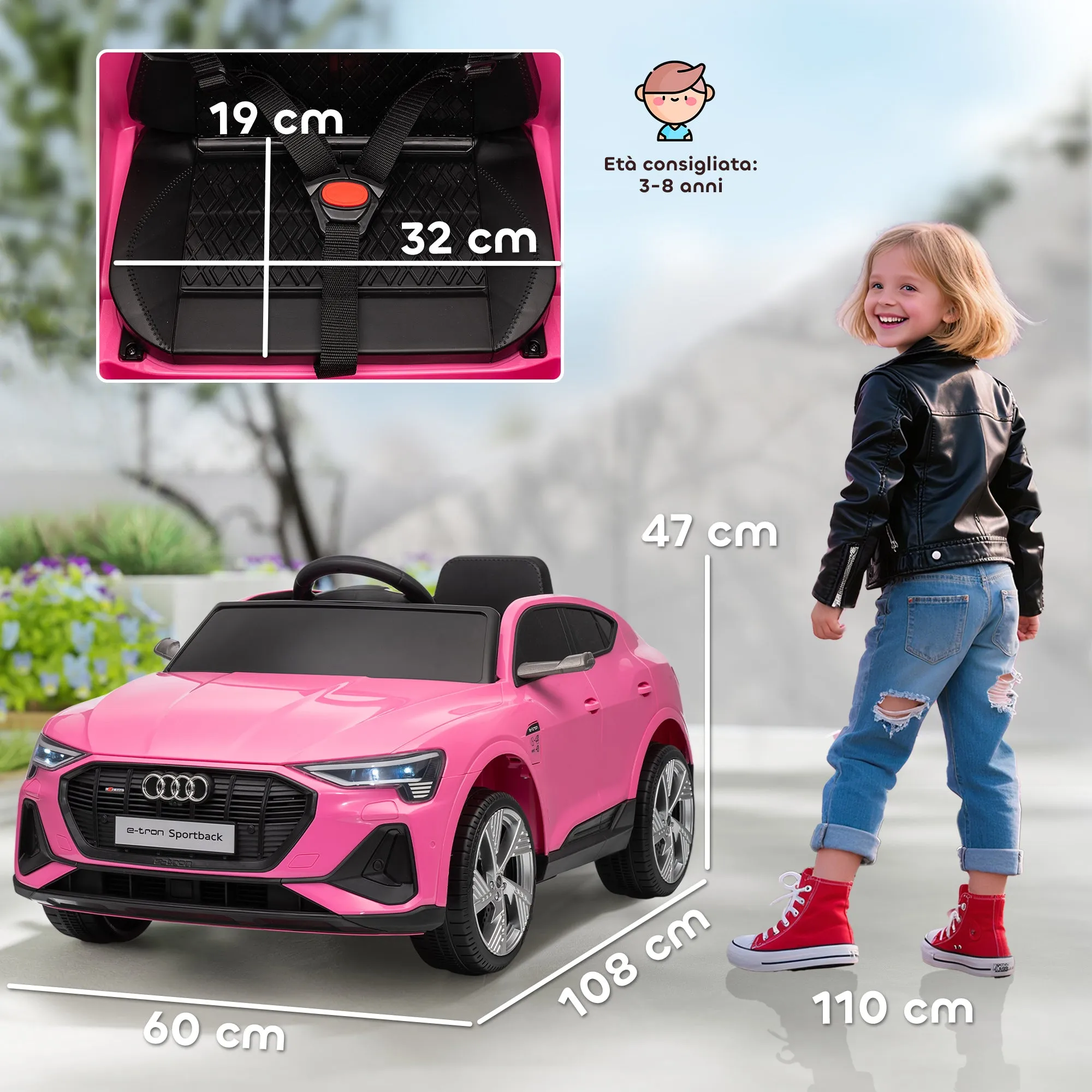 12V Electric Ride-On Toy Car with Remote Control, 3-8km/h Speed, Lights and Music, Ages 3-5 Years, Pink - Image 3