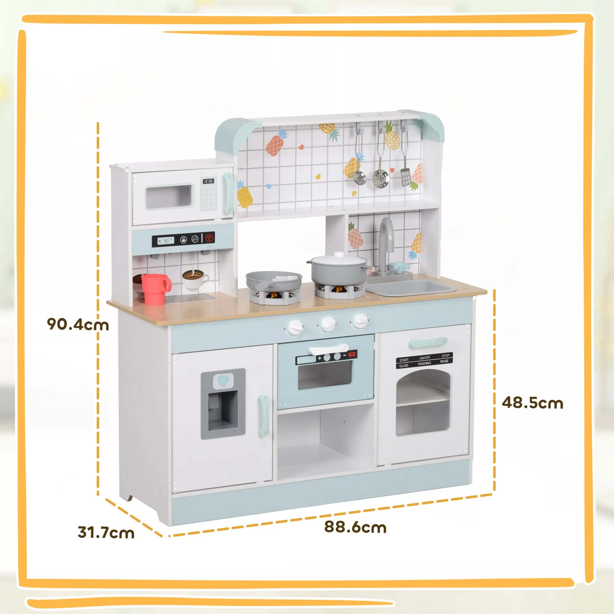 Wooden Toy Kitchen for Children Ages 3+, Interactive Stove, Oven and Coffee Machine, White - Image 3