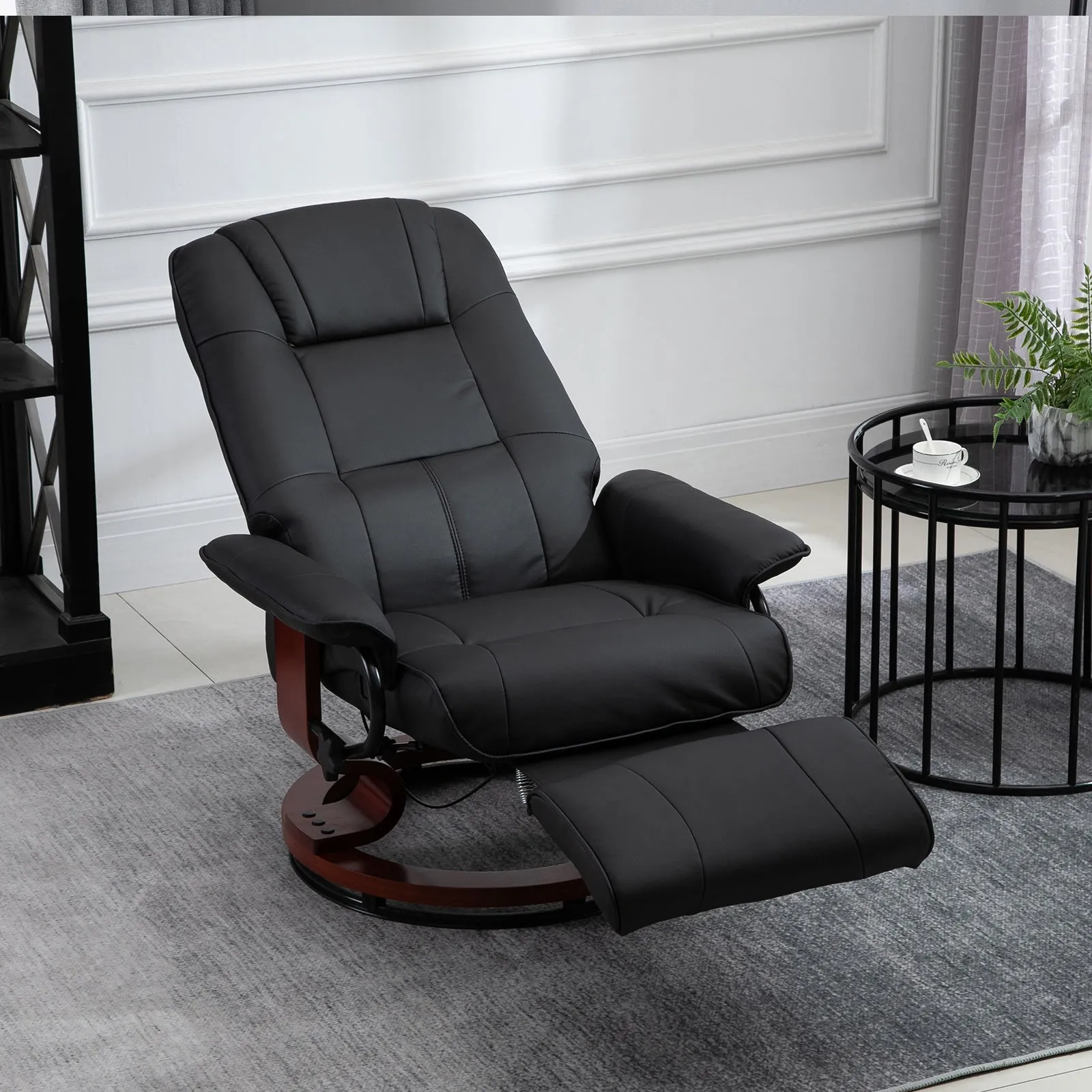 Manually Reclining Relaxing Chair up to 145° with Footrest and Faux Leather Upholstery, Black - Image 2