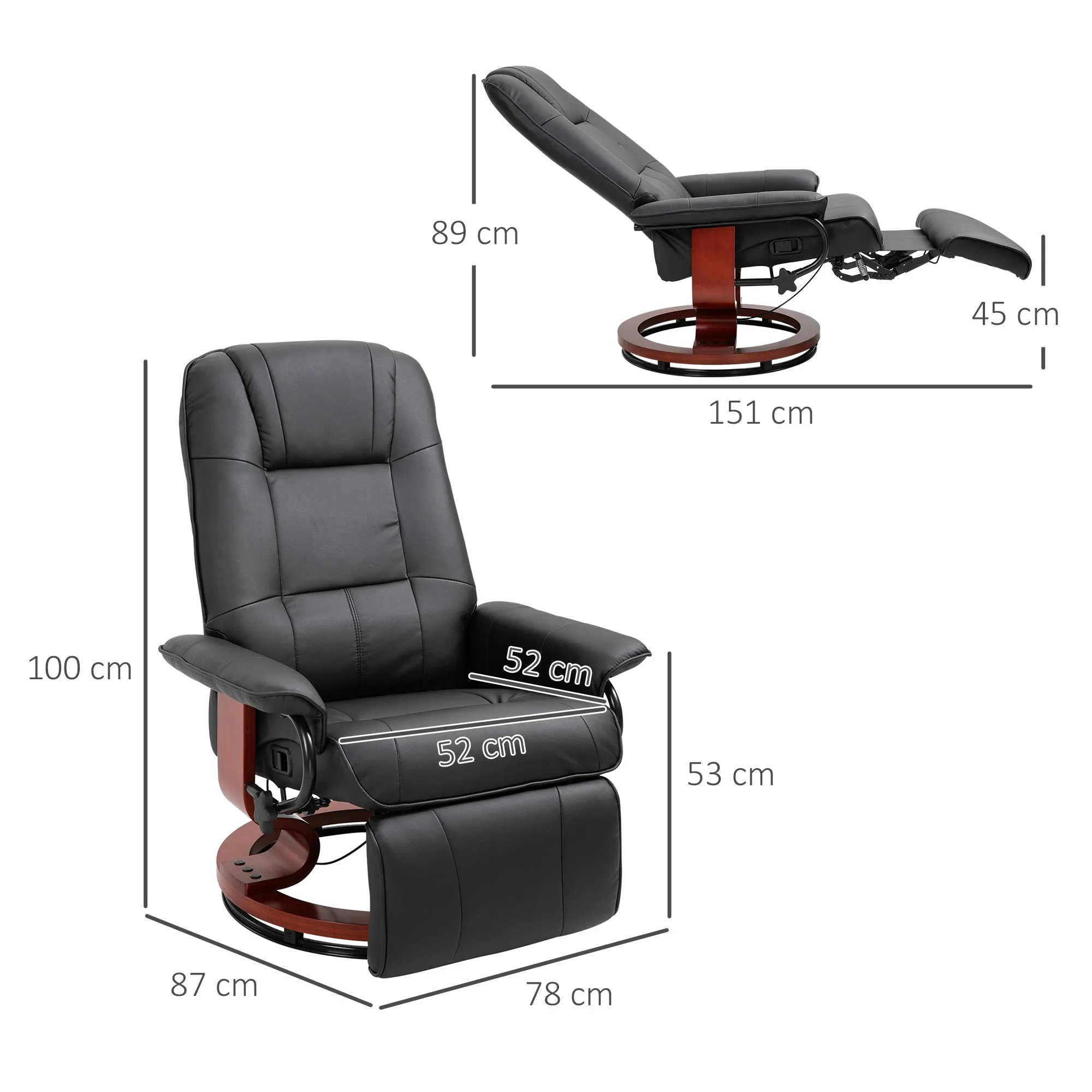 Manually Reclining Relaxing Chair up to 145° with Footrest and Faux Leather Upholstery, Black - Image 3