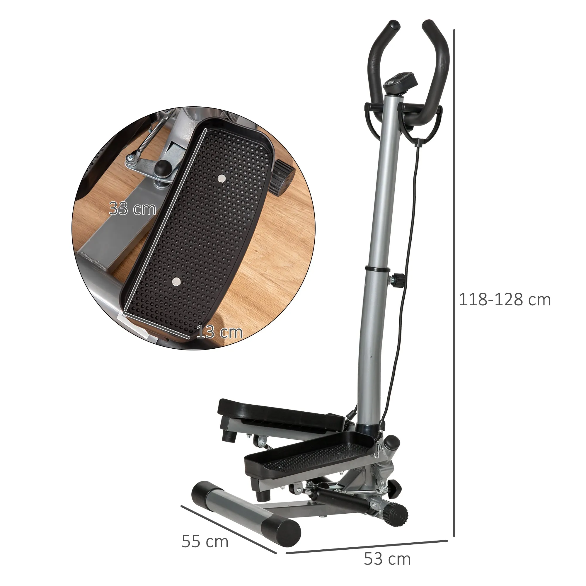 Stepper with Adjustable Handlebar, LCD Monitor and Elastic Bands, 55x53x118-128cm, Black - Image 3