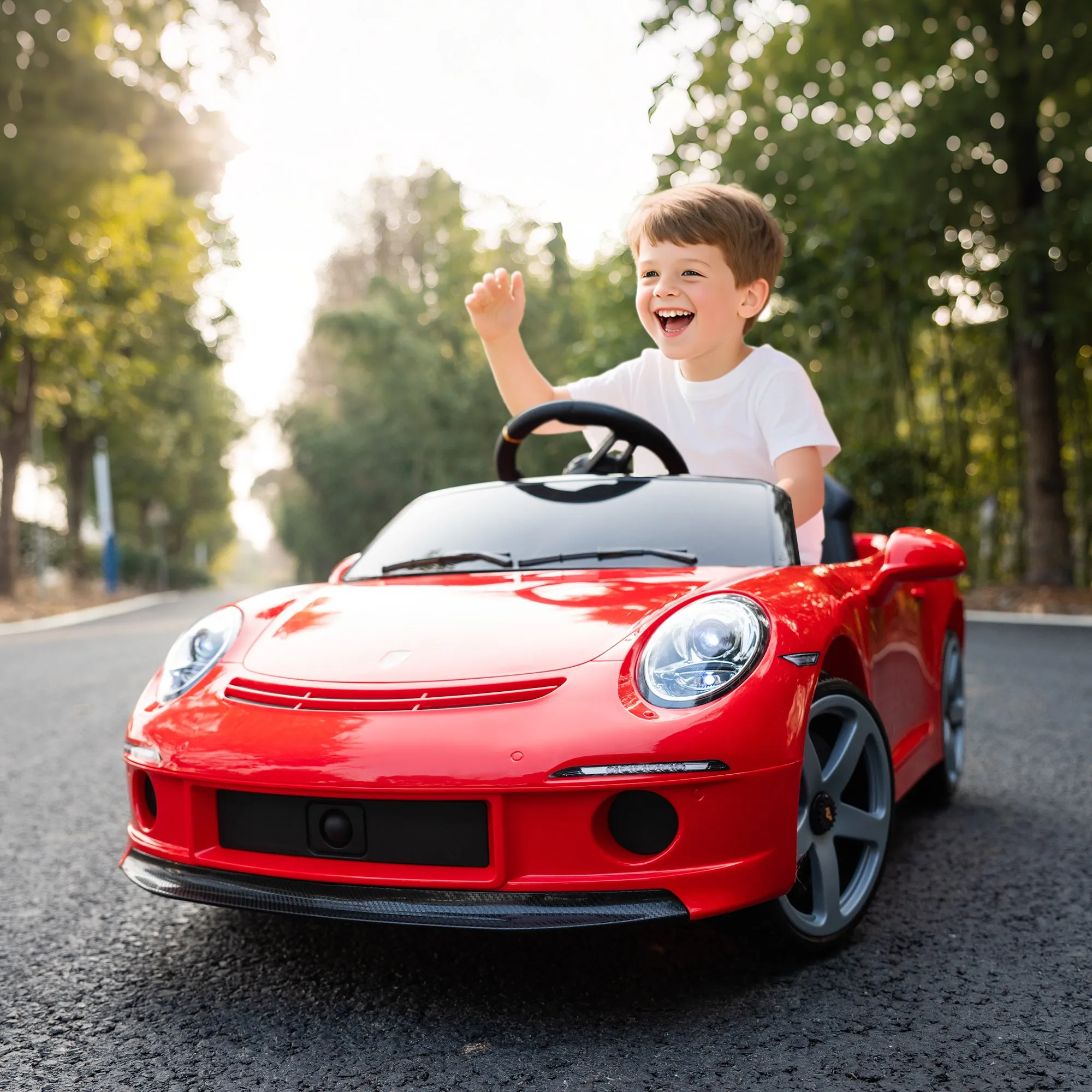 Officially Licensed RUF GT Ride-On Toy Car for Kids Ages 3-5, Remote Control, Seat Belt and Music, Red - Image 2