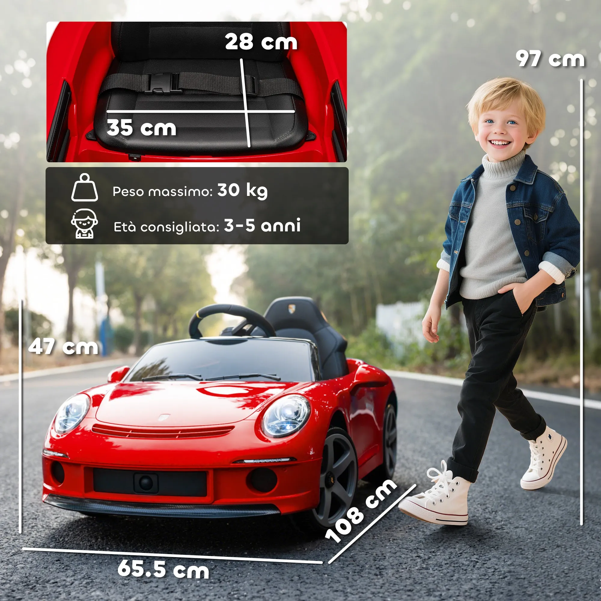 Officially Licensed RUF GT Ride-On Toy Car for Kids Ages 3-5, Remote Control, Seat Belt and Music, Red - Image 3