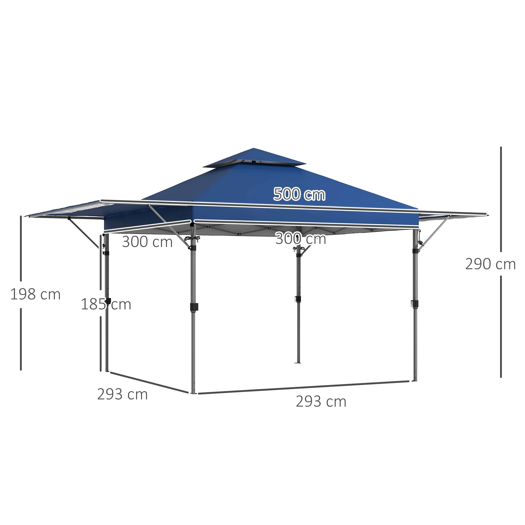 5x3m Folding Gazebo with Extendable Walls, Adjustable Height and Wheeled Bag, Blue - Image 3