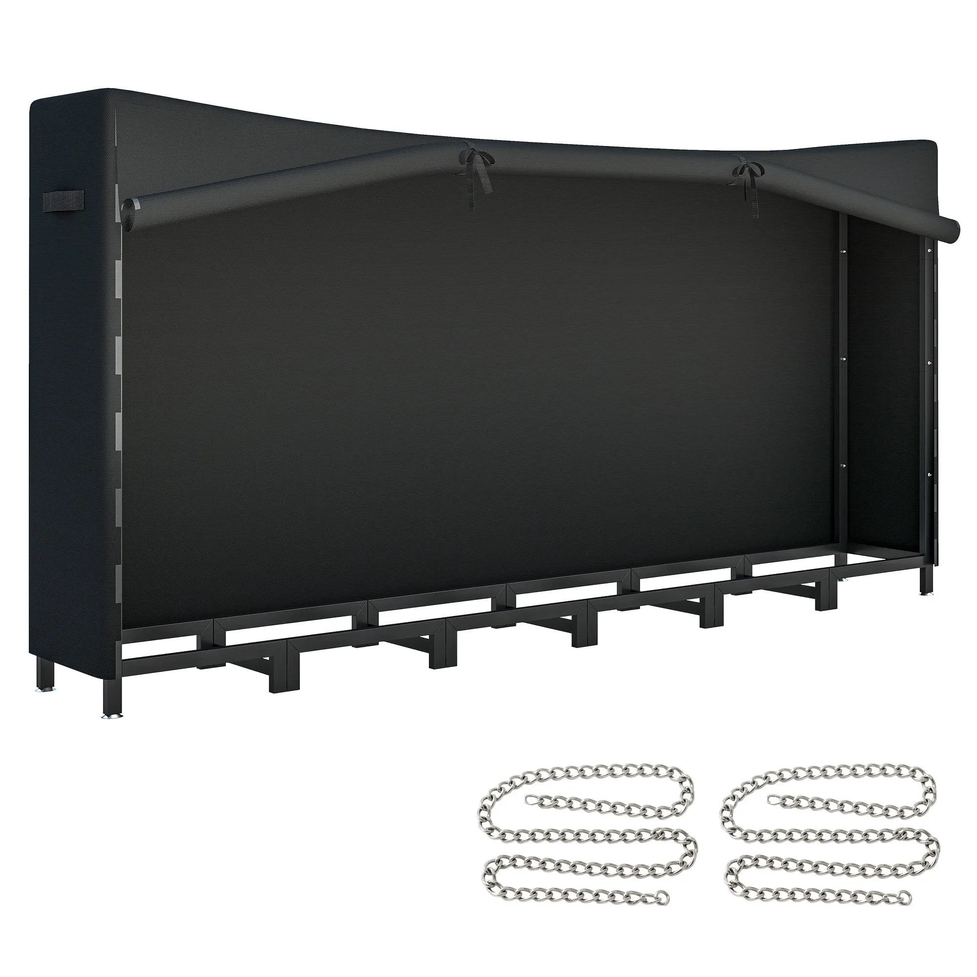 Outdoor Metal Firewood Shed with Waterproof Cover, 0.8m³ Capacity, Adjustable Frame, 235x31x116cm, Black