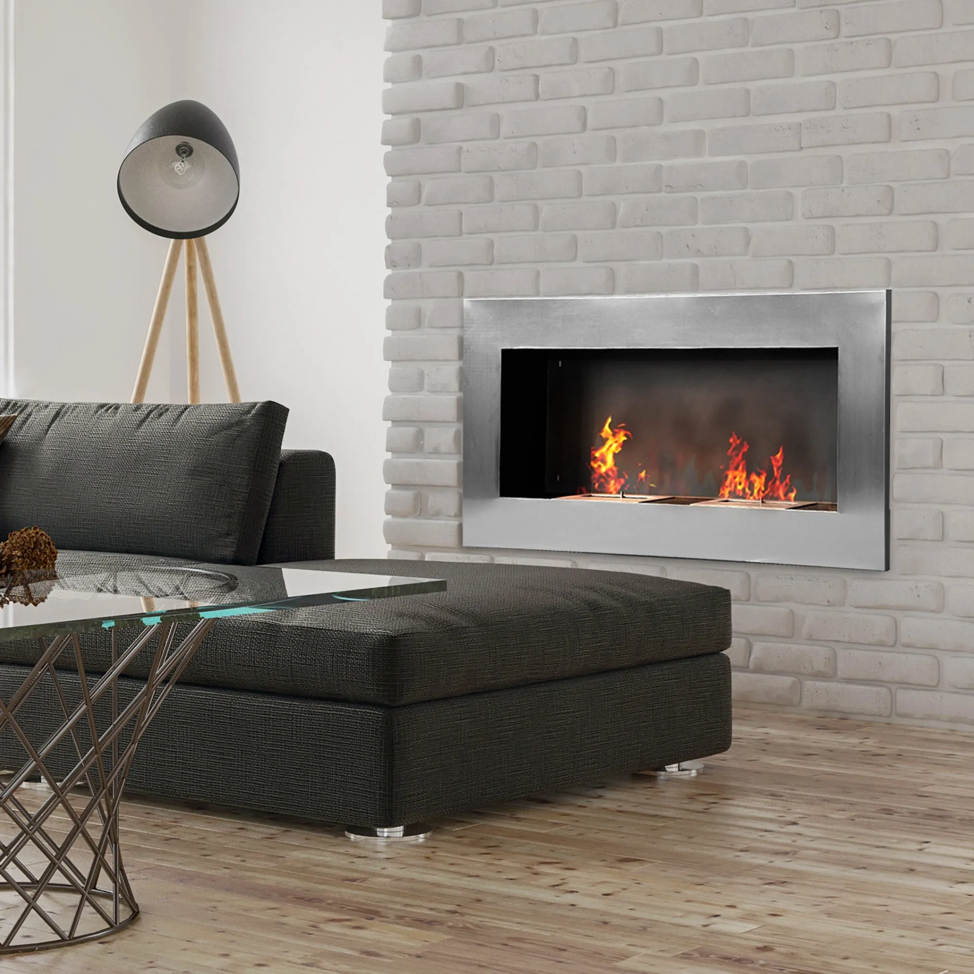 Wall-Mounted Bioethanol Fireplace Made of Stainless Steel with 2 Burners 0.9LT 110 x 54 x 14cm - Image 2
