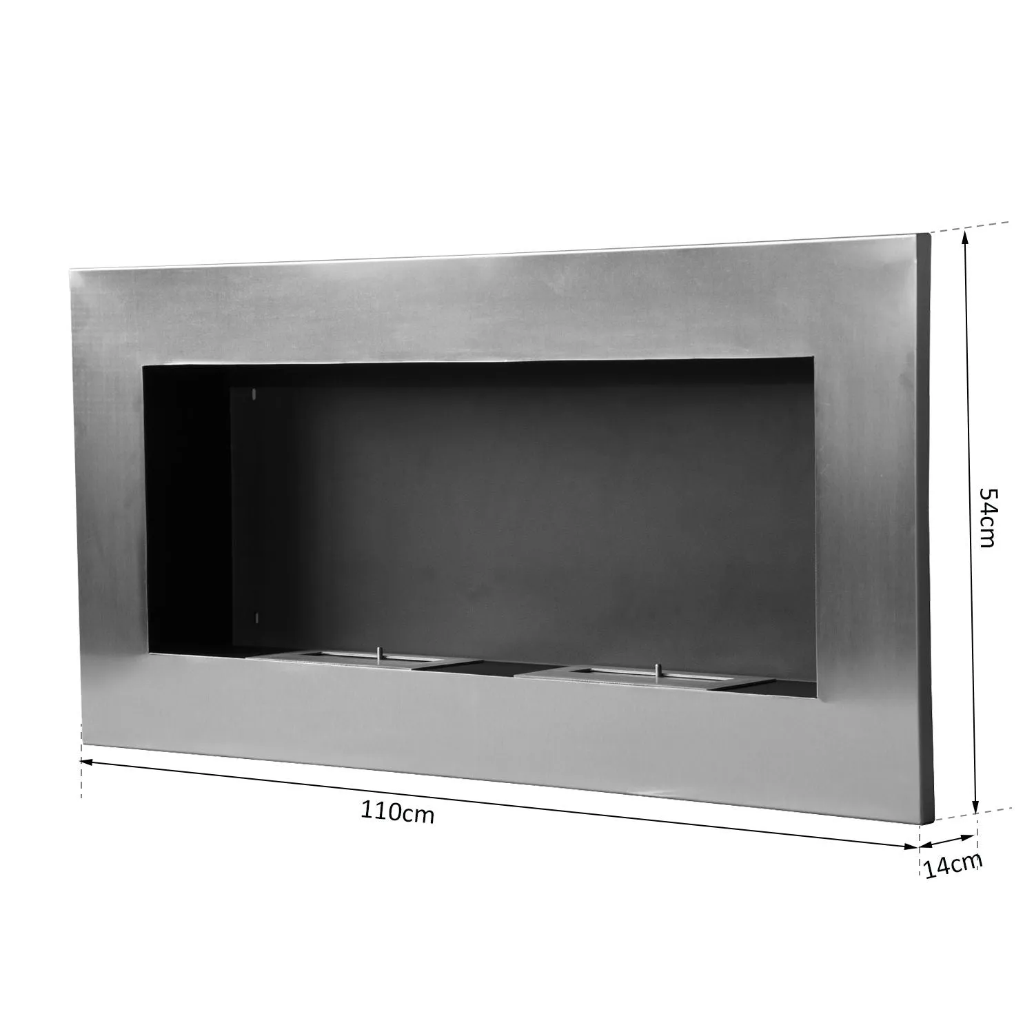 Wall-Mounted Bioethanol Fireplace Made of Stainless Steel with 2 Burners 0.9LT 110 x 54 x 14cm - Image 3
