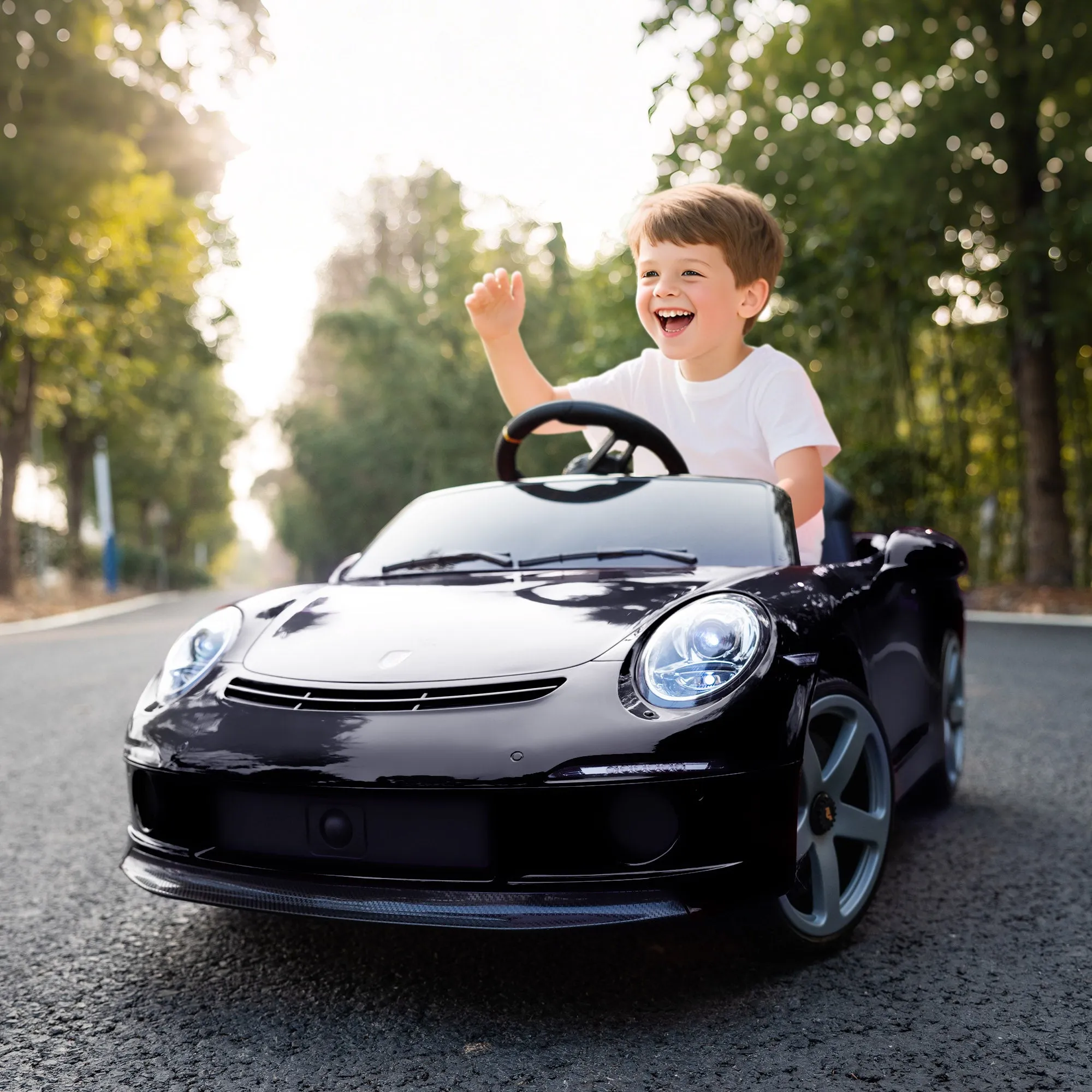 Officially Licensed RUF GT Ride-On Toy Car for Kids Ages 3-5, Remote Control, Seat Belt and Music, Black - Image 2