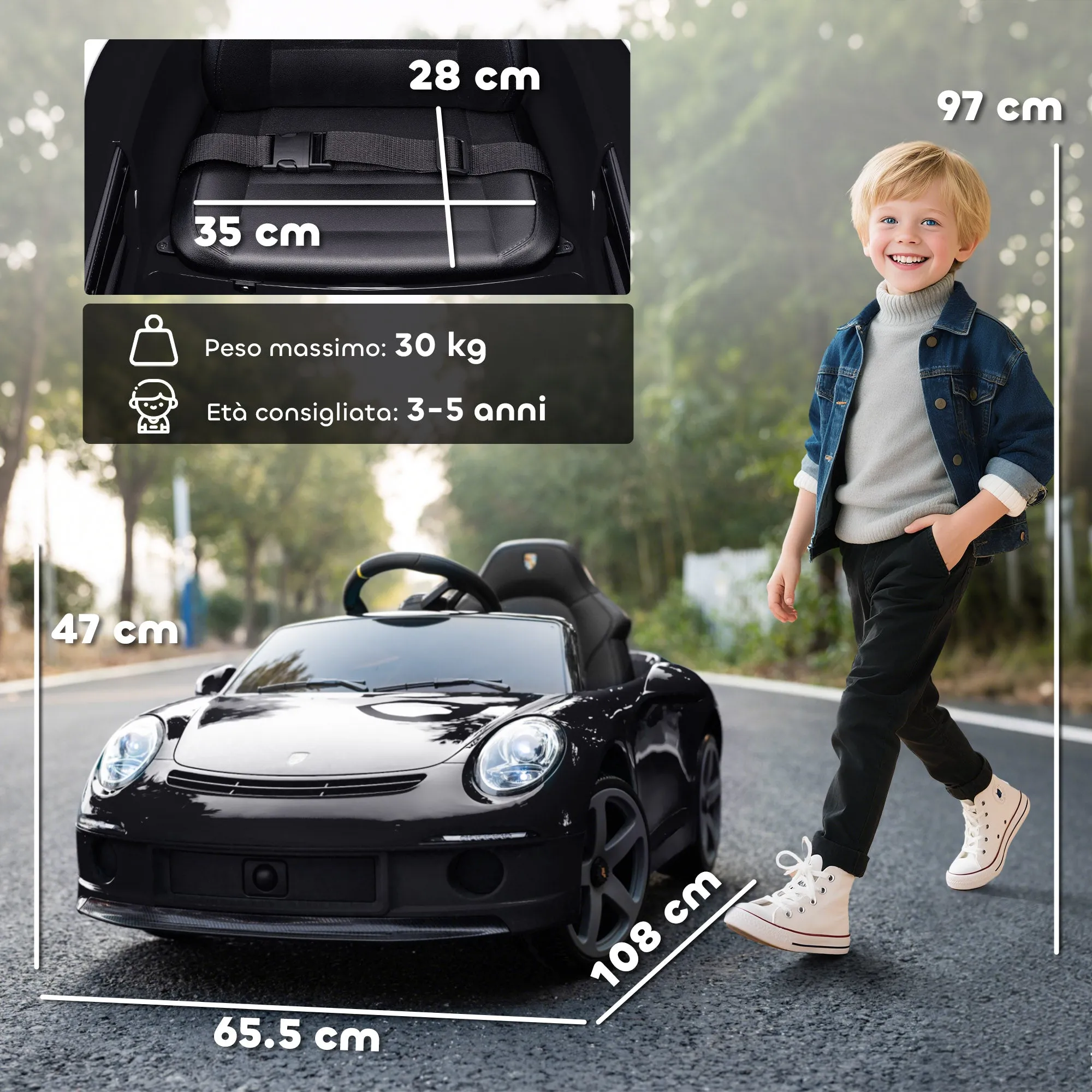 Officially Licensed RUF GT Ride-On Toy Car for Kids Ages 3-5, Remote Control, Seat Belt and Music, Black - Image 3