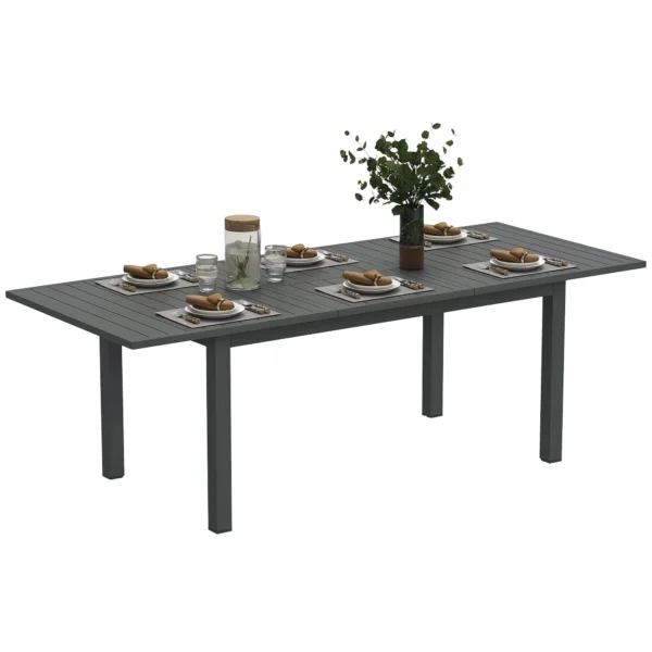 Extendable Garden Table 160-220 cm for 6-8 People Rectangular in Aluminum, Grey