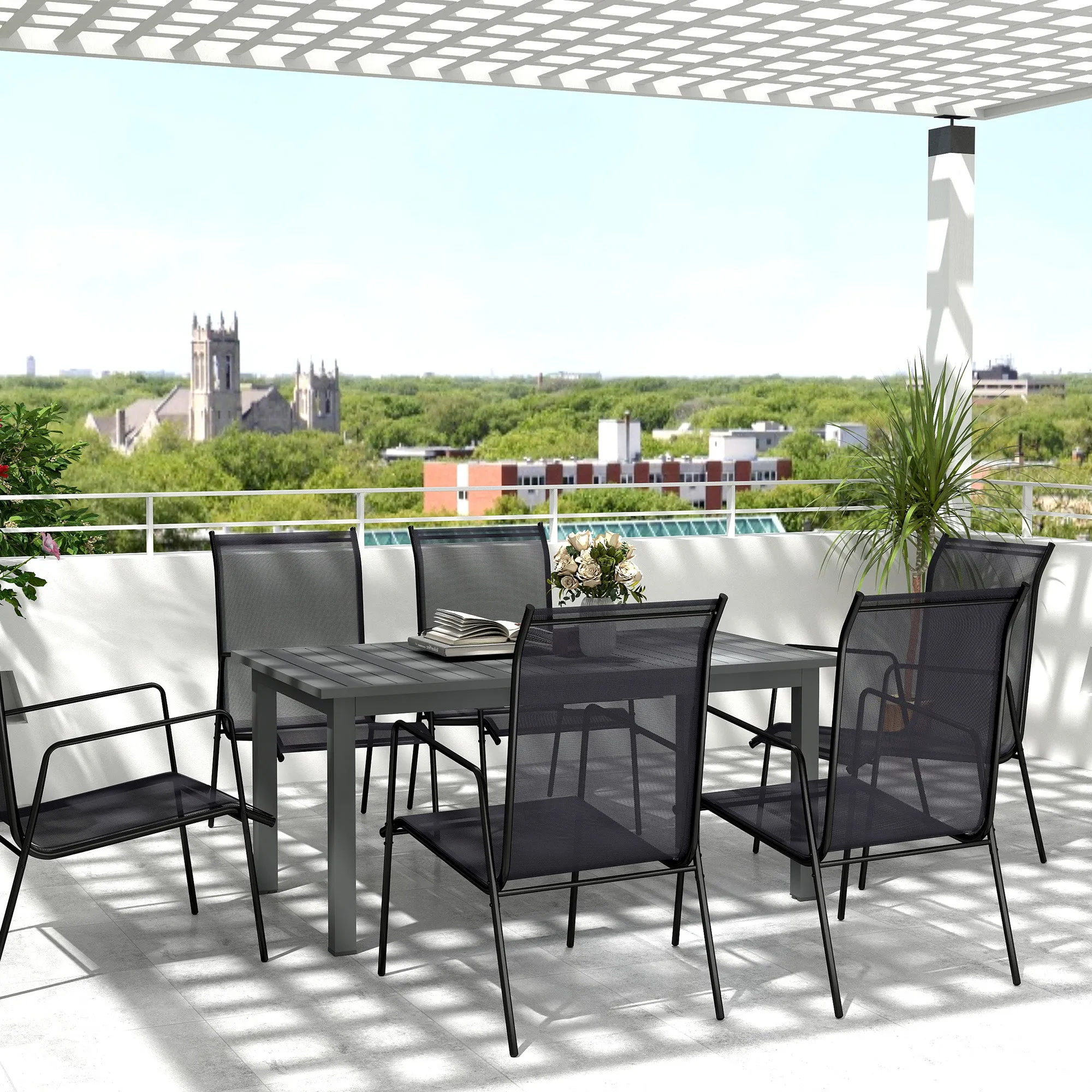 Extendable Garden Table 160-220 cm for 6-8 People Rectangular in Aluminum, Grey - Image 2