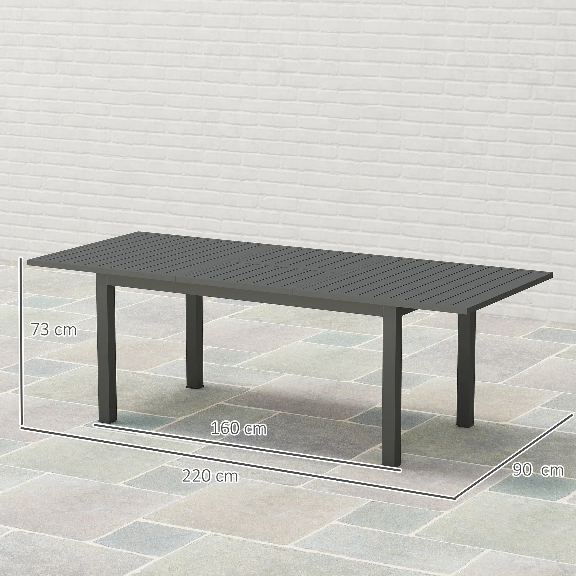 Extendable Garden Table 160-220 cm for 6-8 People Rectangular in Aluminum, Grey - Image 3