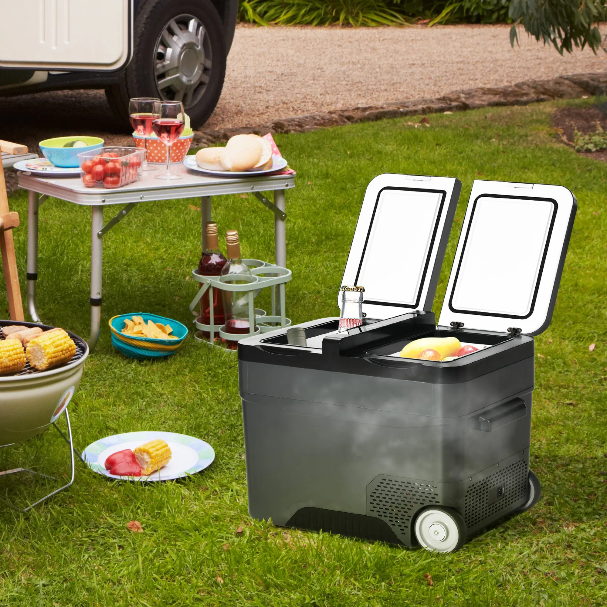 35L 12-Volt Electric Portable Refrigerator with Handle and LCD Screen, 63.2x42x42.8 cm, Grey - Image 2