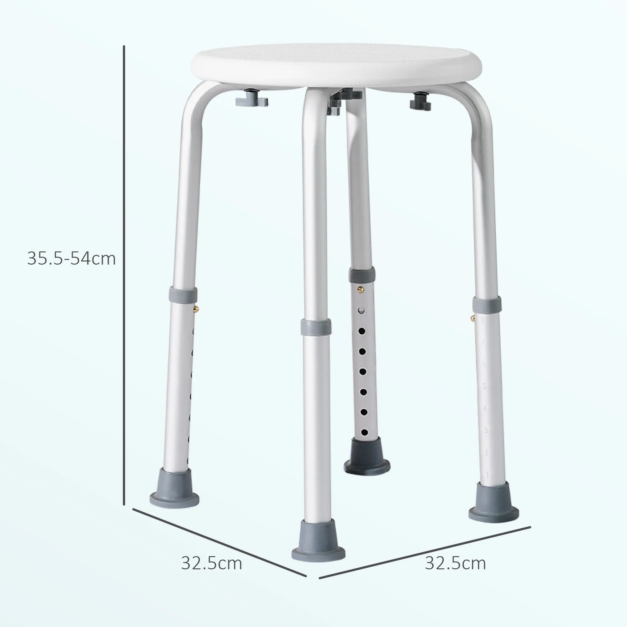 Round Shower Stool for the Elderly, Disabled Bath Chair with 8-Position Adjustable Height, Non-Slip Feet, Made of Aluminum and PE, White - Image 3