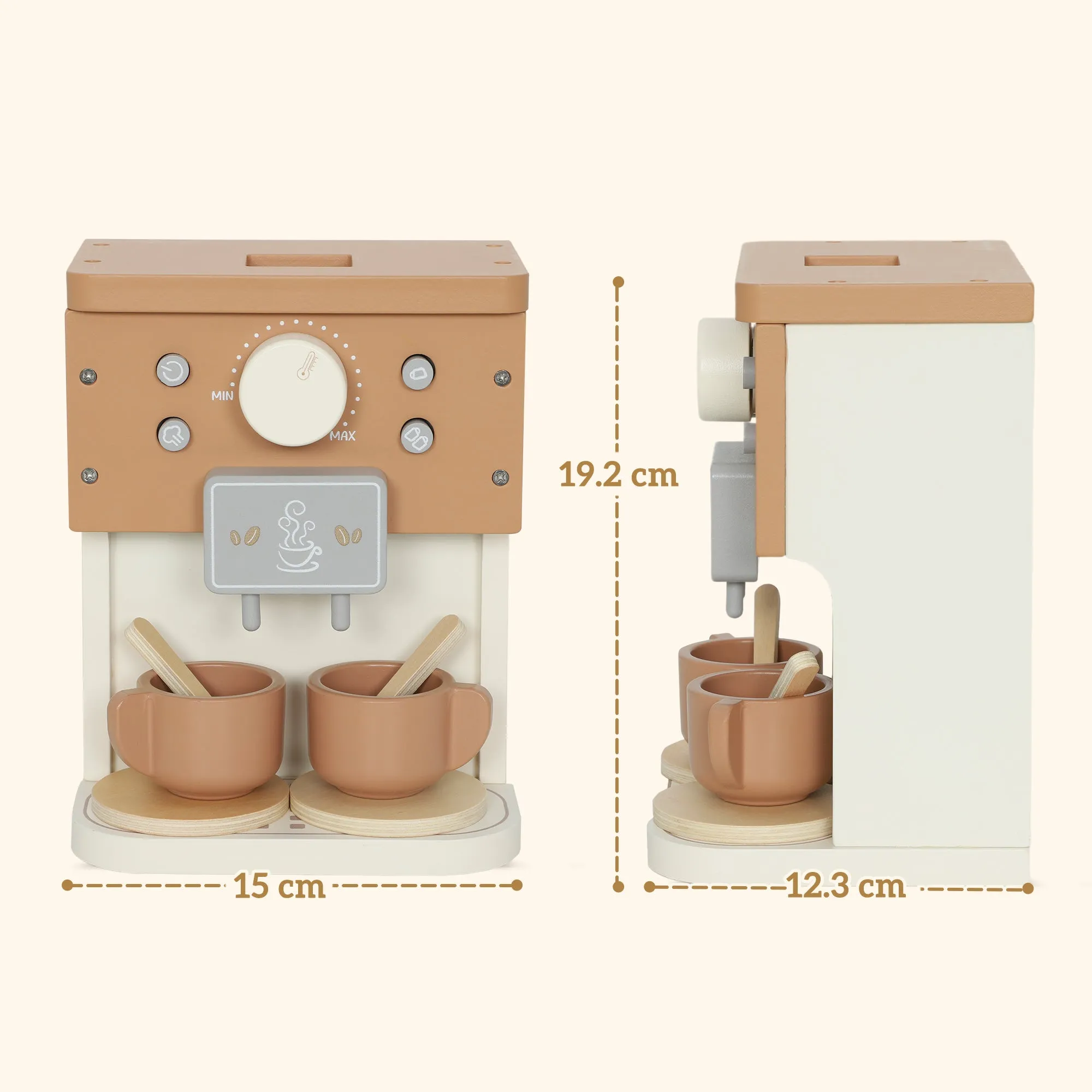 Wooden Toy Coffee Machine Set for Children from 3 Years Old with Accessories, Brown - Image 3