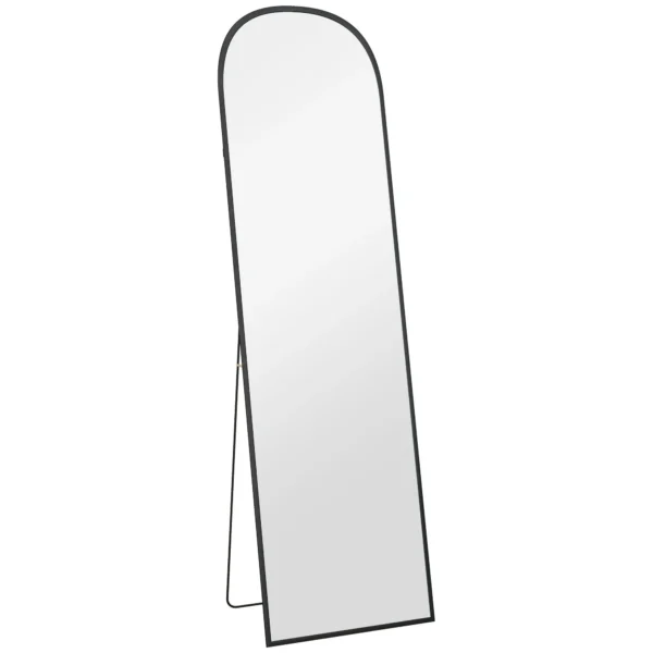 Modern Aluminum Alloy Floor and Wall Mirror with Folding Stand, 50x170 cm, Black