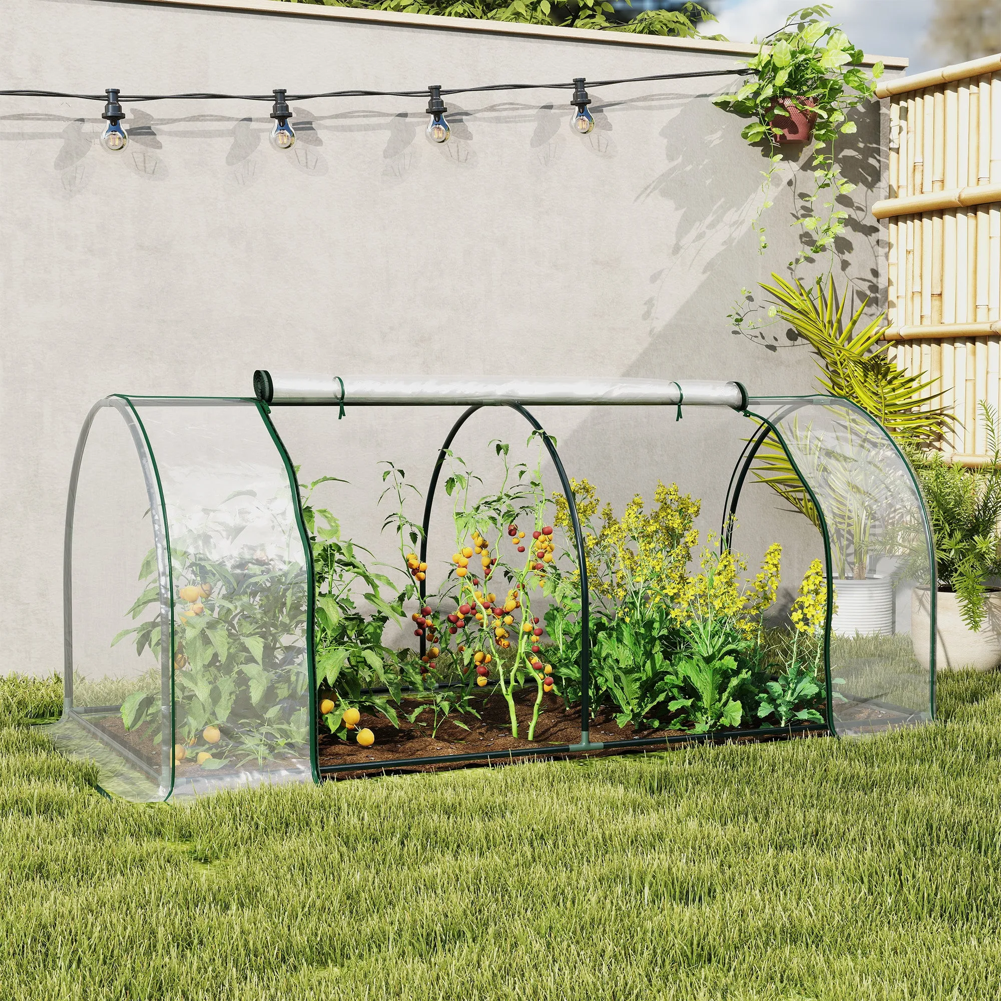 Outsunny Steel Tunnel Greenhouse with PVC Cover, 200x100x80 cm, Transparent and Green - Image 2