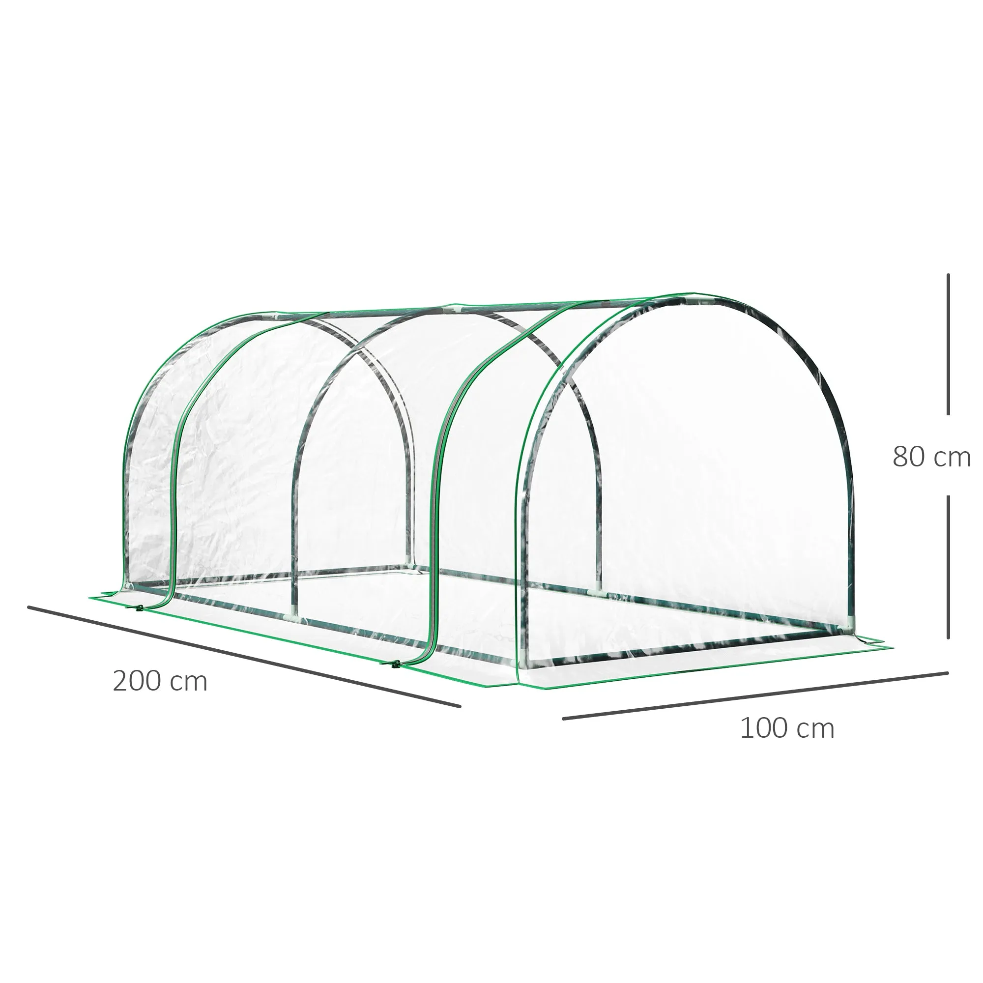 Outsunny Steel Tunnel Greenhouse with PVC Cover, 200x100x80 cm, Transparent and Green - Image 3