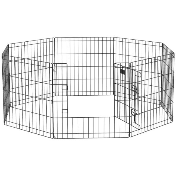 Indoor and Outdoor Dog Playpen with 8 Mesh Panels and Door, 61 x 61cm, Black