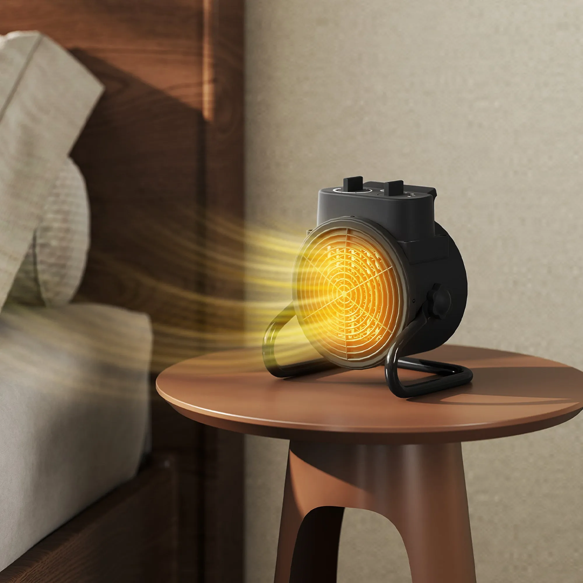Electric Heater, Adjustable, 3-Mode, Fireproof PP and PA, 21.5 x 15.8 x 22 cm, Black - Image 2