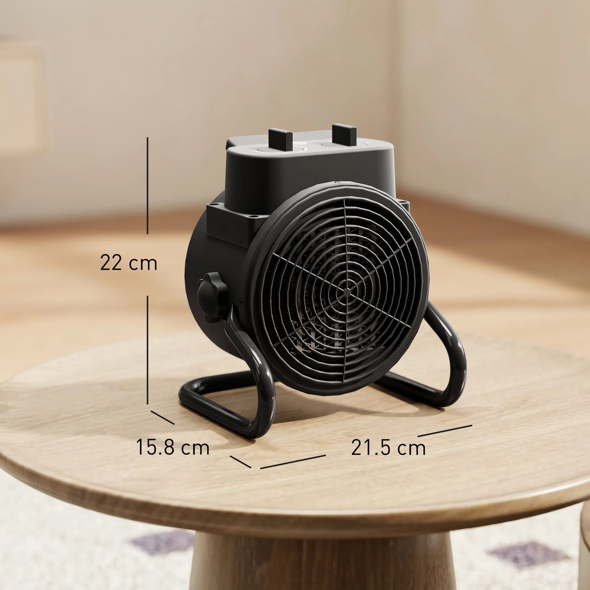 Electric Heater, Adjustable, 3-Mode, Fireproof PP and PA, 21.5 x 15.8 x 22 cm, Black - Image 3
