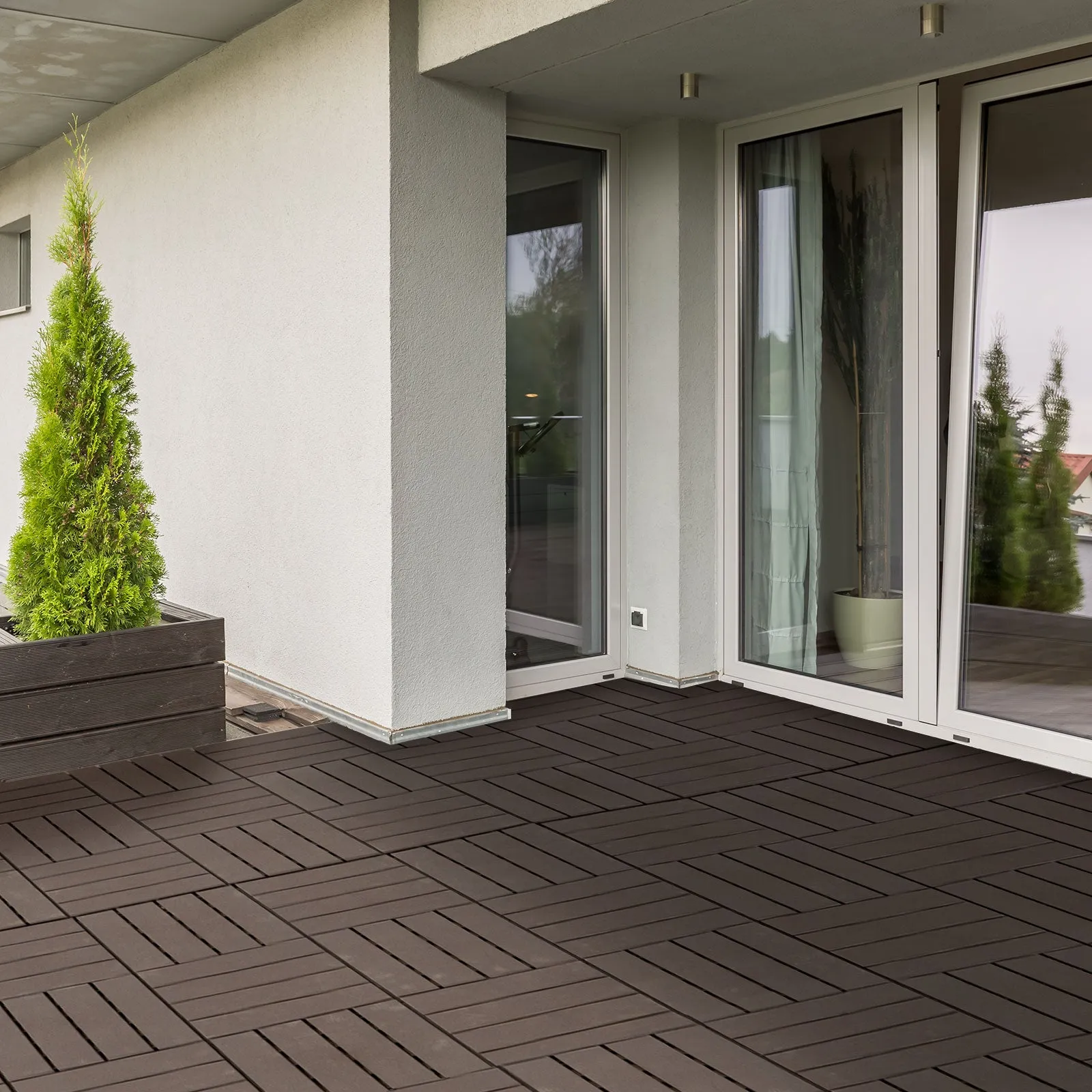 Outsunny Set of 9 Interlocking Terrace Tiles, Non-Slip PP Floor Tiles (30x30x2cm), Area: 0.81 m², Brown - Image 2