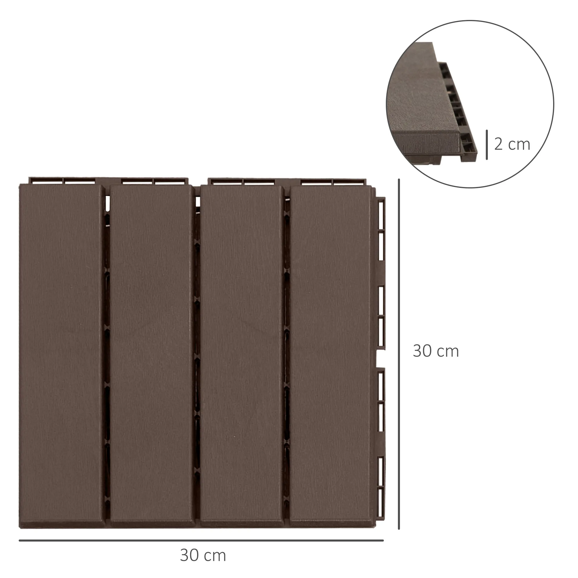 Outsunny Set of 9 Interlocking Terrace Tiles, Non-Slip PP Floor Tiles (30x30x2cm), Area: 0.81 m², Brown - Image 3