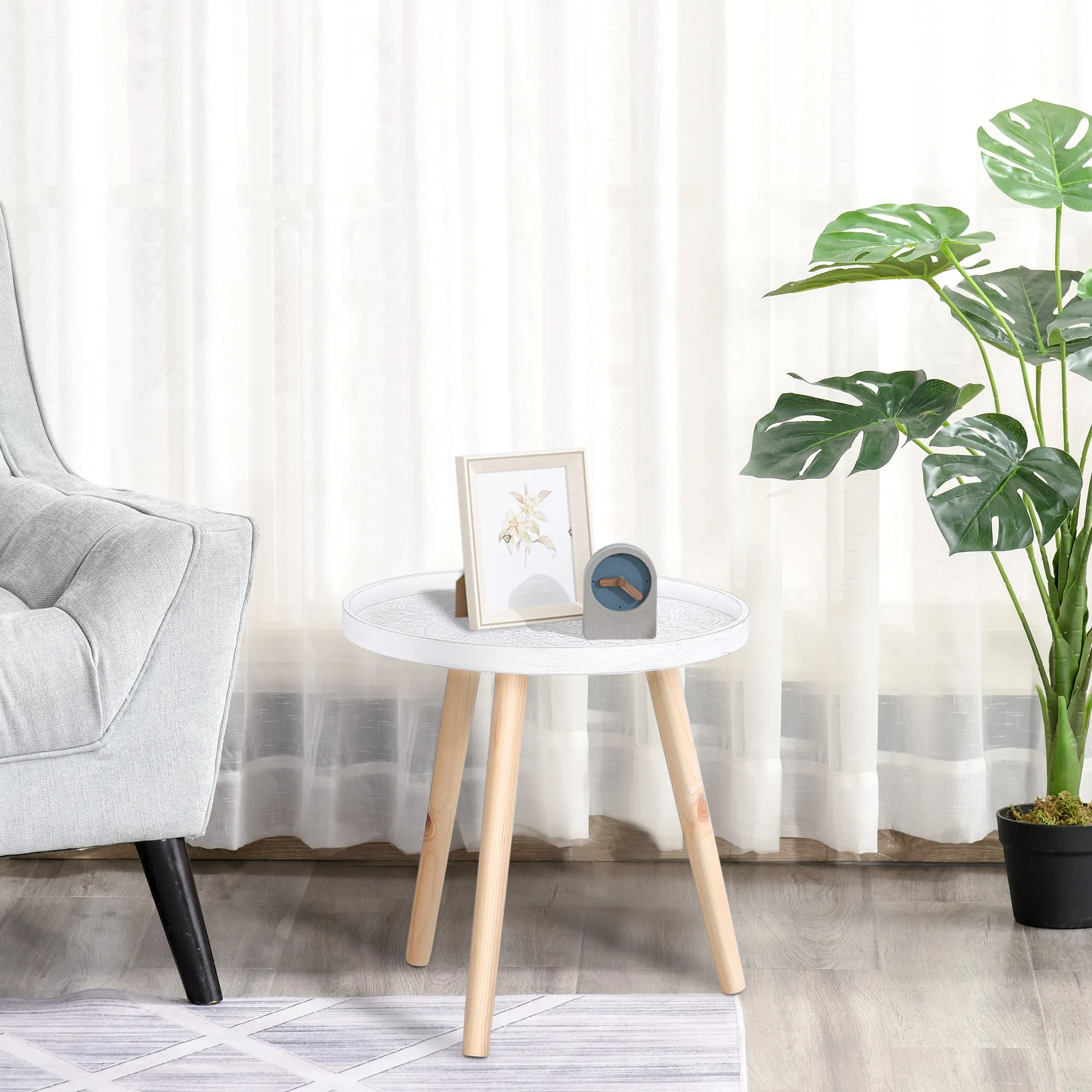 Round Coffee Table with Raised Edge, Wooden, Φ40x40.5cm - White and Gold - Image 2