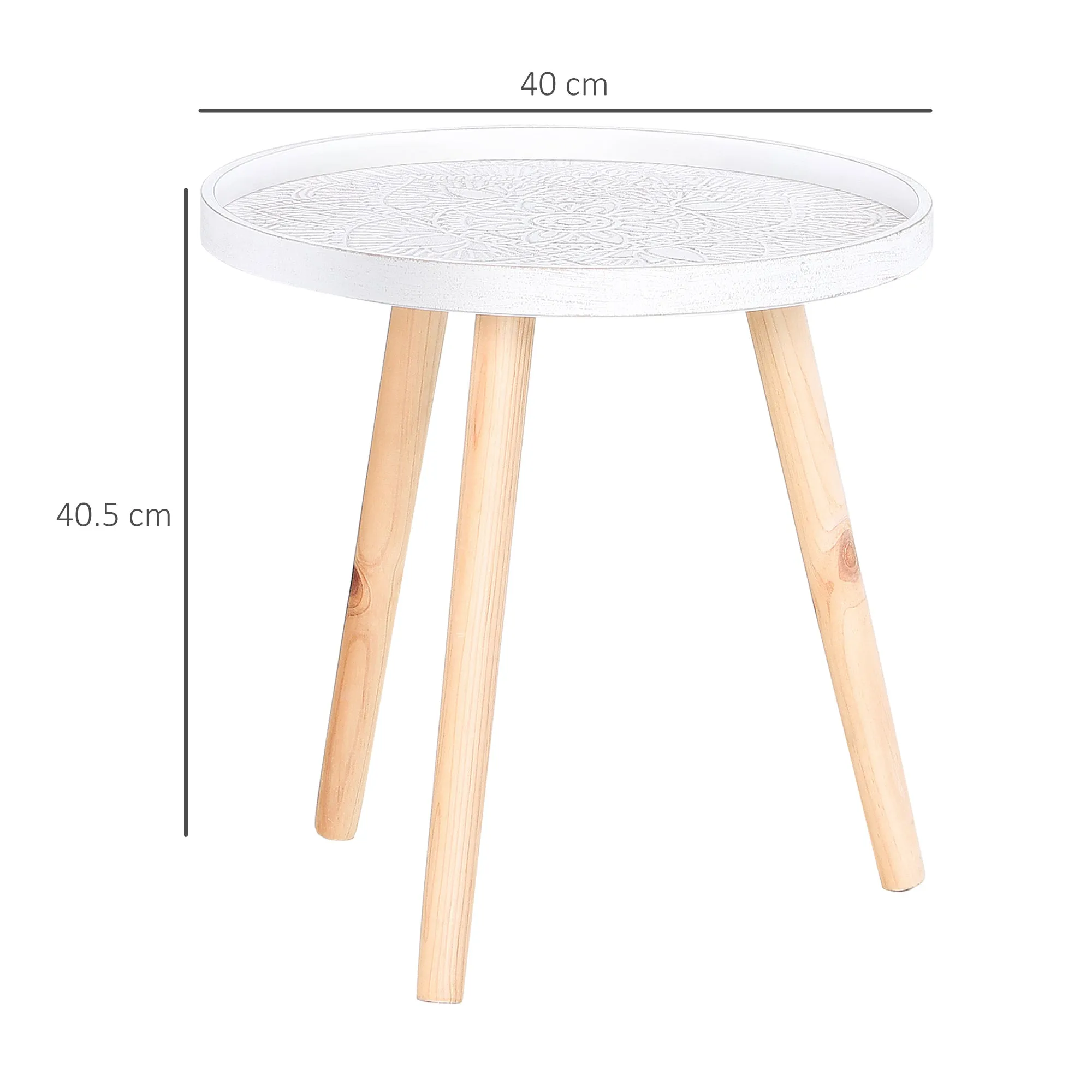 Round Coffee Table with Raised Edge, Wooden, Φ40x40.5cm - White and Gold - Image 3