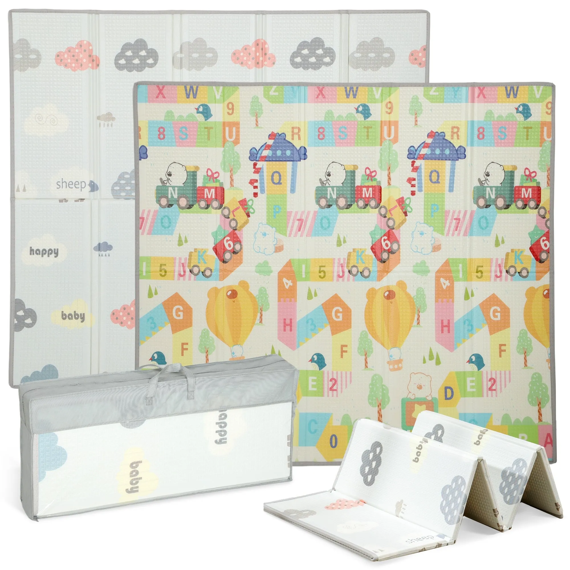Children's Rug with Alphabet Letters and Waterproof Surface in Multicolor XPE, 194x176.5x1.5 cm