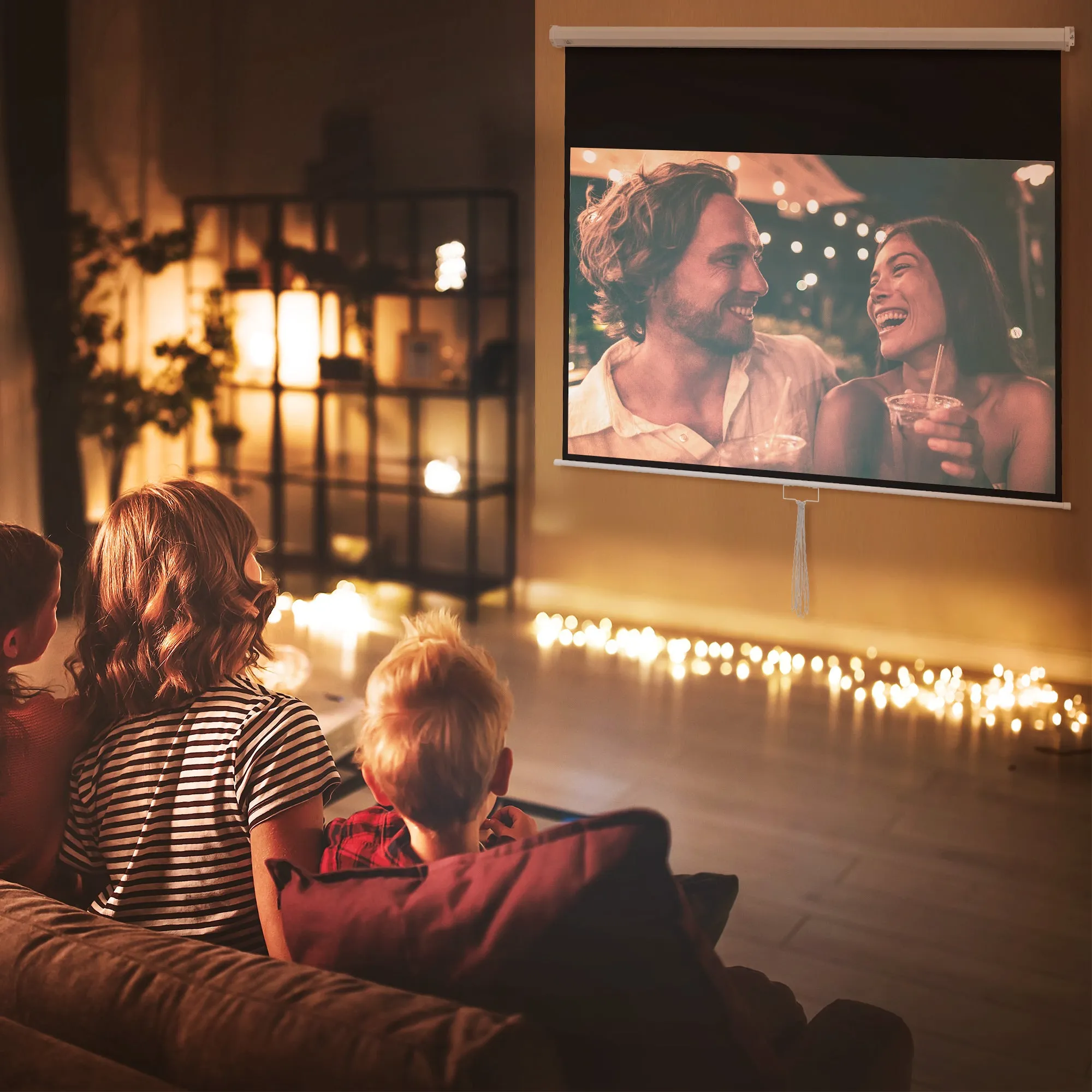 80" 16:9 Projector Screen with Adjustment Cord, Plastic and Metal, 187x8x150 cm, White - Image 2