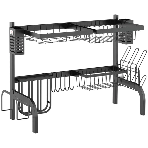 2-Tier Modular Sink Dish Drainer with Non-Slip Feet, Steel, 65x31.5x52.5 cm, Black