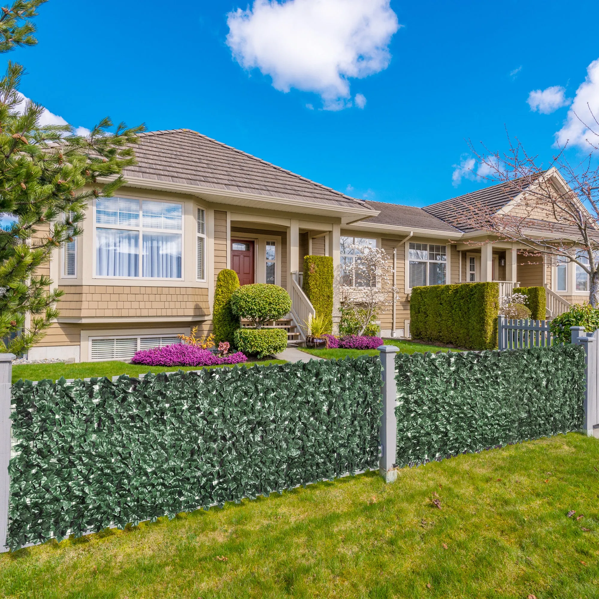 Outsunny Artificial Hedge Roll for Balcony and Garden in Anti-UV PE, Fake Hedge with Dark Green Leaves 300x100cm - Image 2