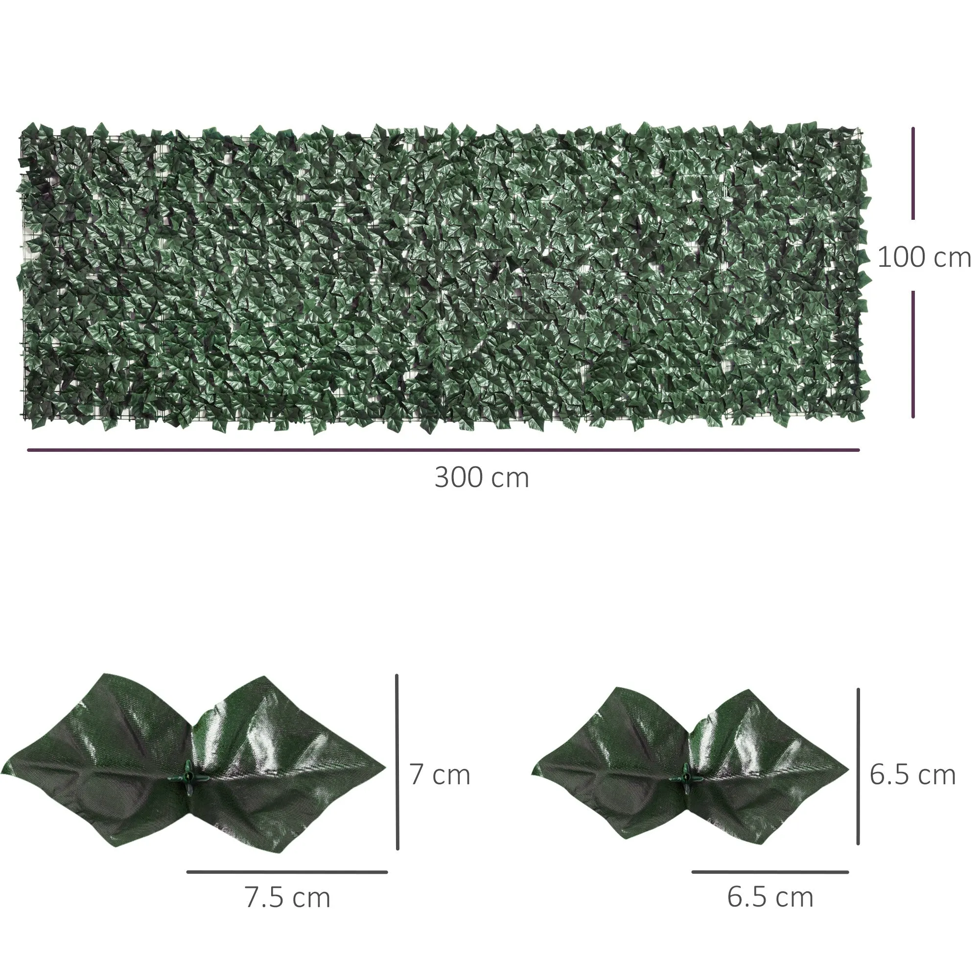 Outsunny Artificial Hedge Roll for Balcony and Garden in Anti-UV PE, Fake Hedge with Dark Green Leaves 300x100cm - Image 3