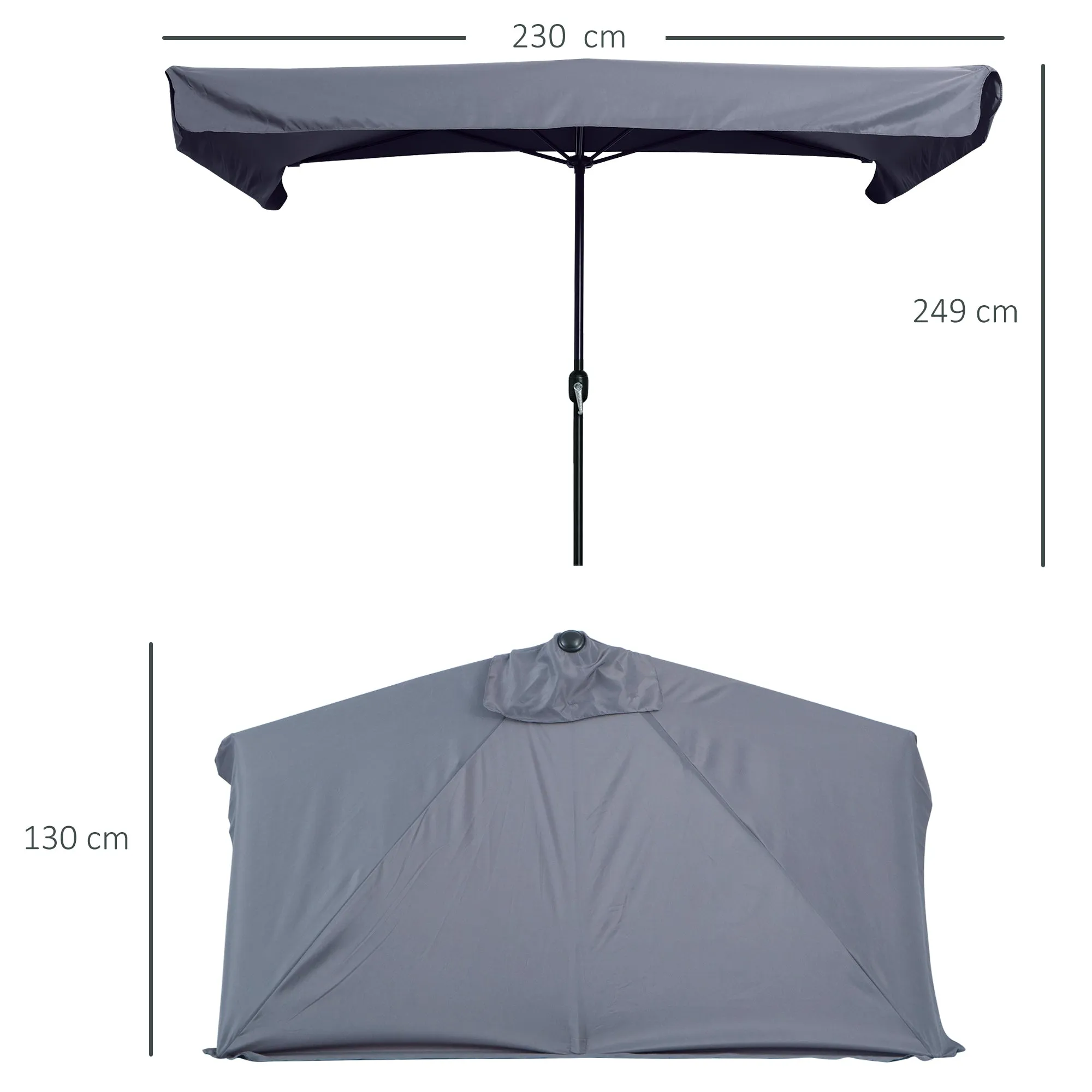 Outsunny 2.5x2.3m Semicircular Wall-Mounted Umbrella with Crank Opening, Metal and Polyester, Grey - Image 3