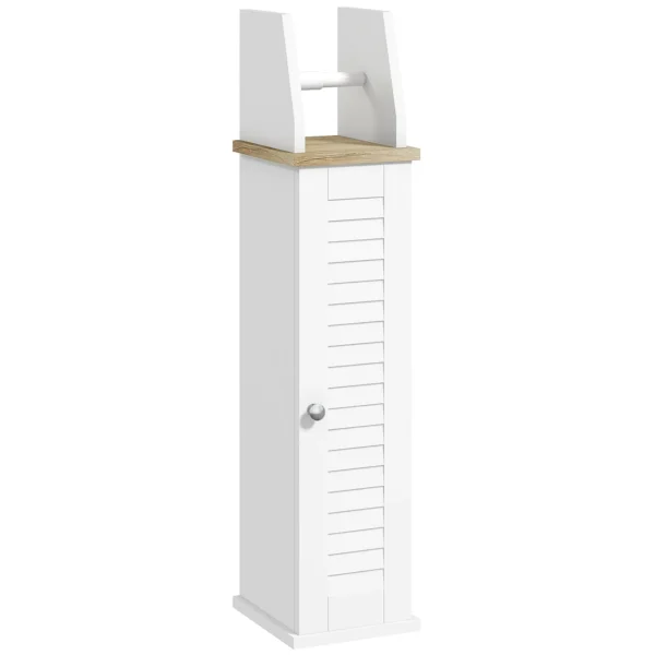 kleankin Bathroom Cabinet Space-Saving Toilet Paper Holder with Cabinet and Adjustable Shelf, 18x20x80 cm, White