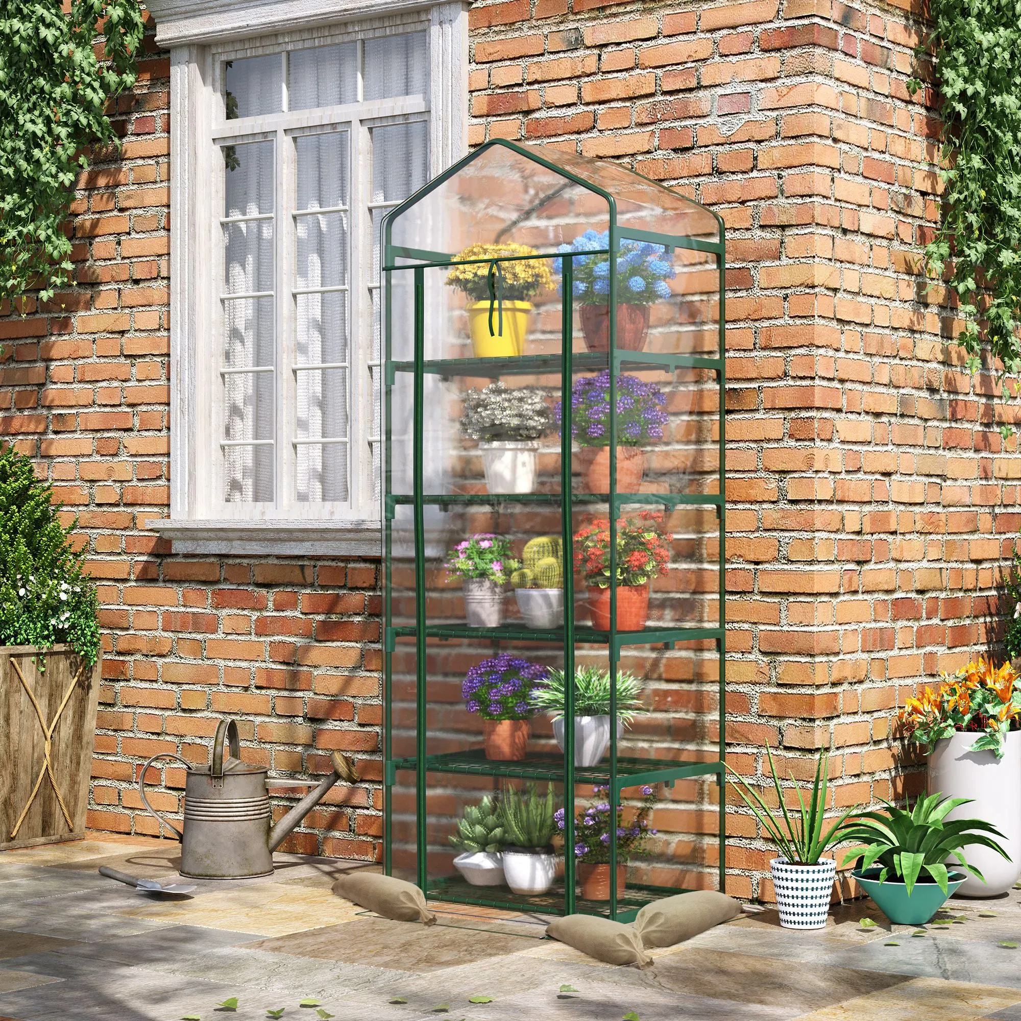 Outsunny 5-Tier Steel Mini Greenhouse for Garden and Terrace Plants with PVC Cover, 69x49x193 cm, Green - Image 2