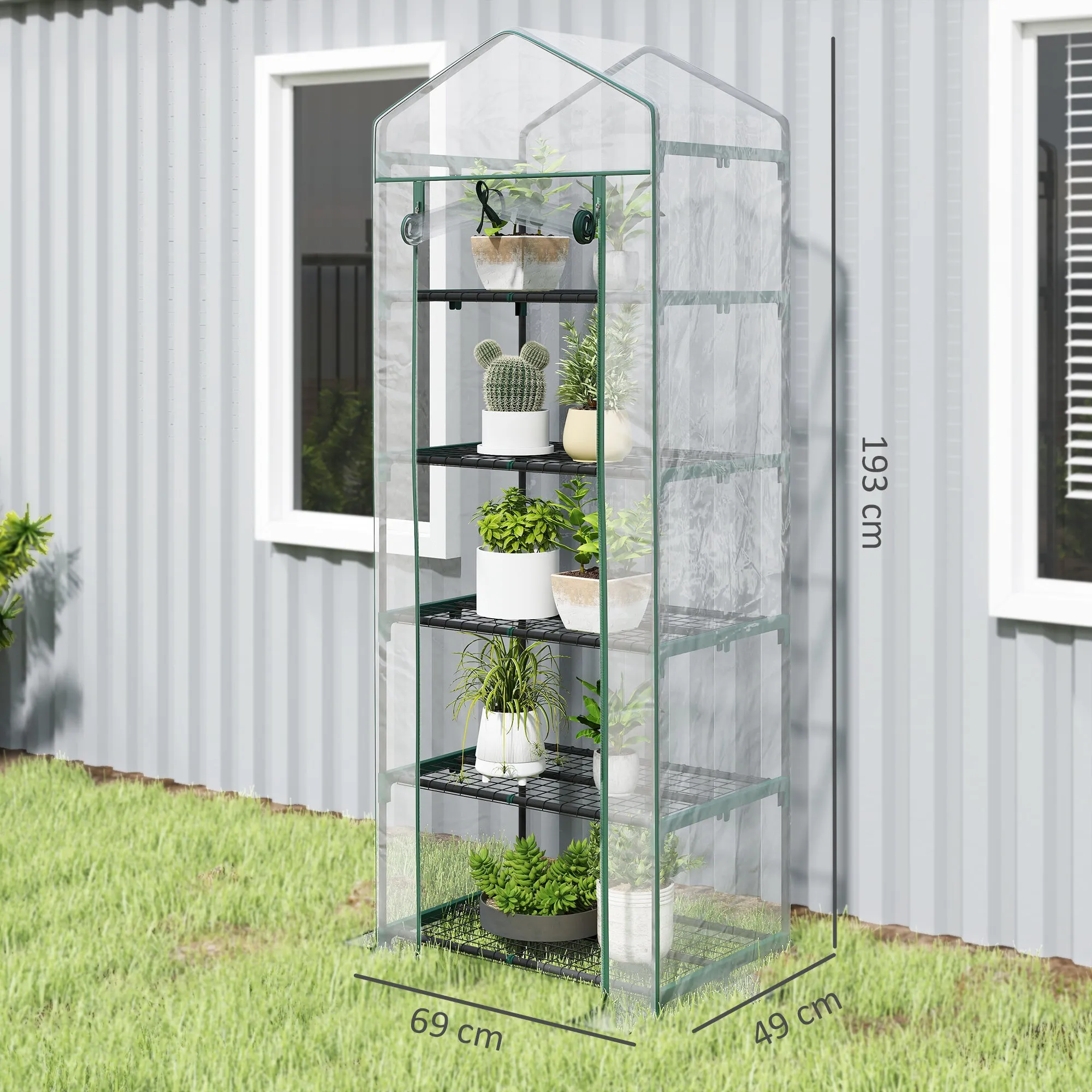Outsunny 5-Tier Steel Mini Greenhouse for Garden and Terrace Plants with PVC Cover, 69x49x193 cm, Green - Image 3