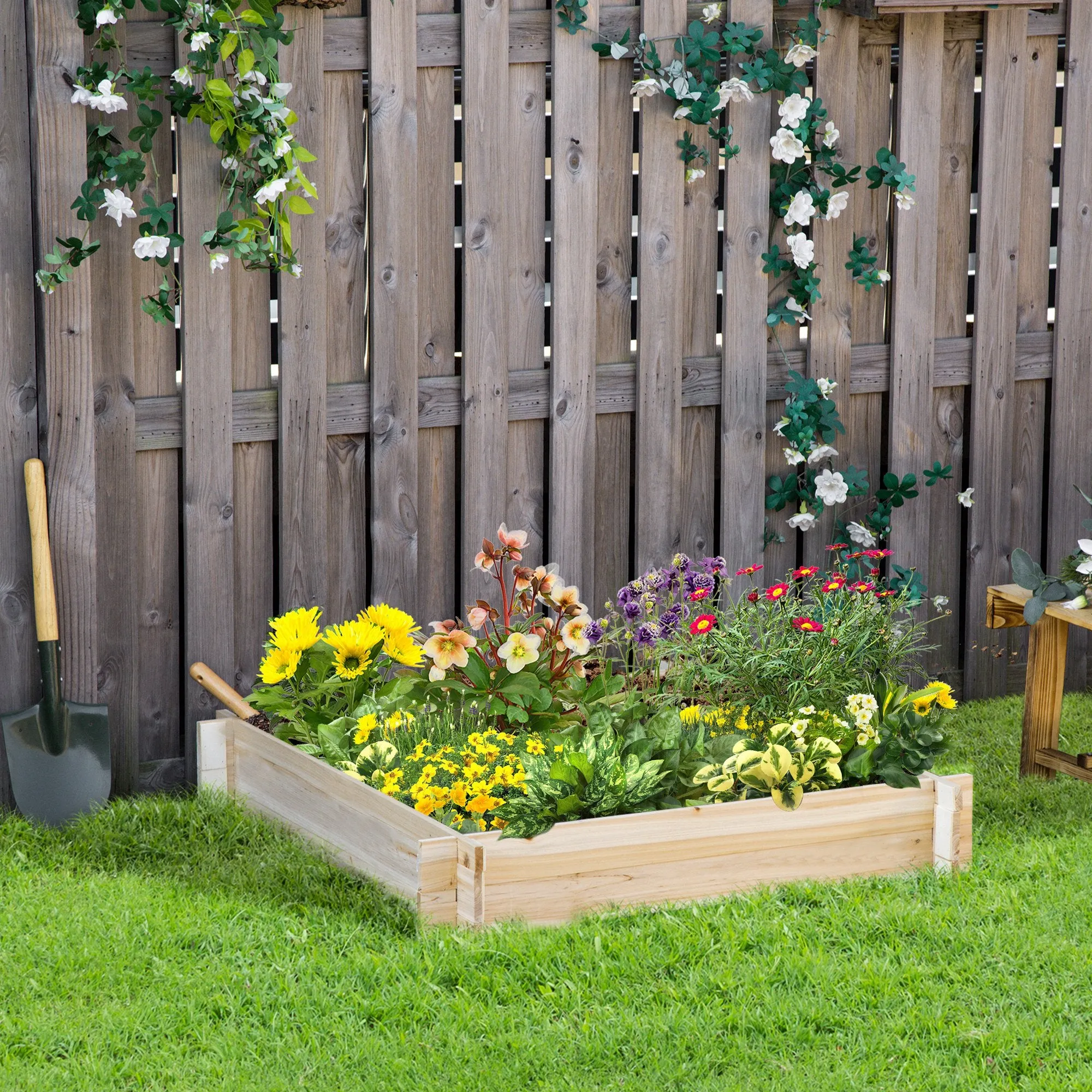 Outsunny Fir Wood Garden Bed, Screw-Free Assembly, 100x100x16cm - Image 2