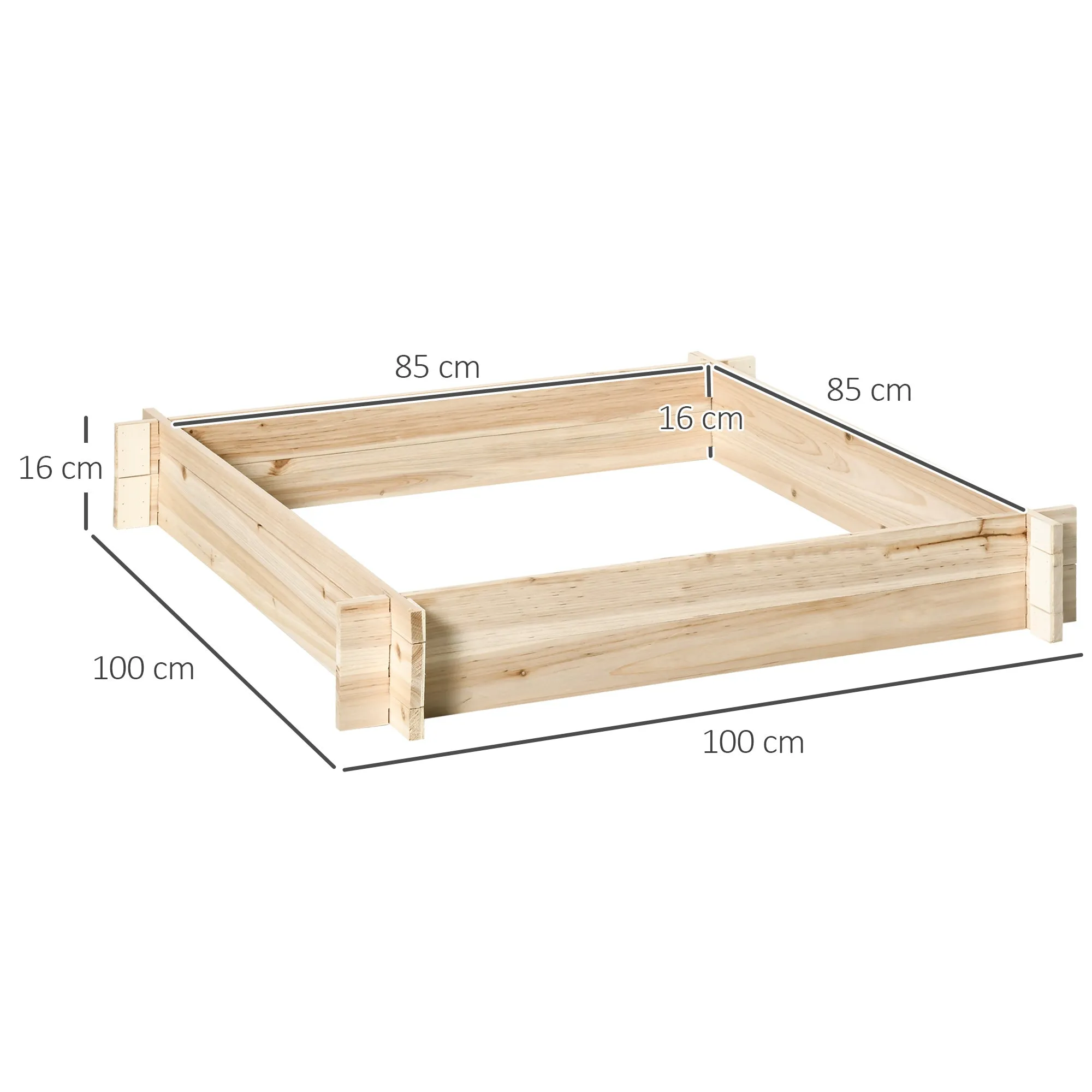 Outsunny Fir Wood Garden Bed, Screw-Free Assembly, 100x100x16cm - Image 3