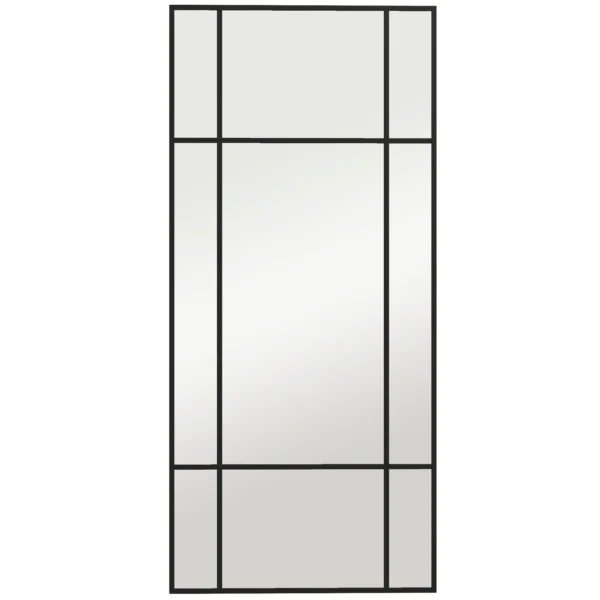 Window Style Wall Mirror with Vertical and Horizontal Mounting, 110x50cm, Black
