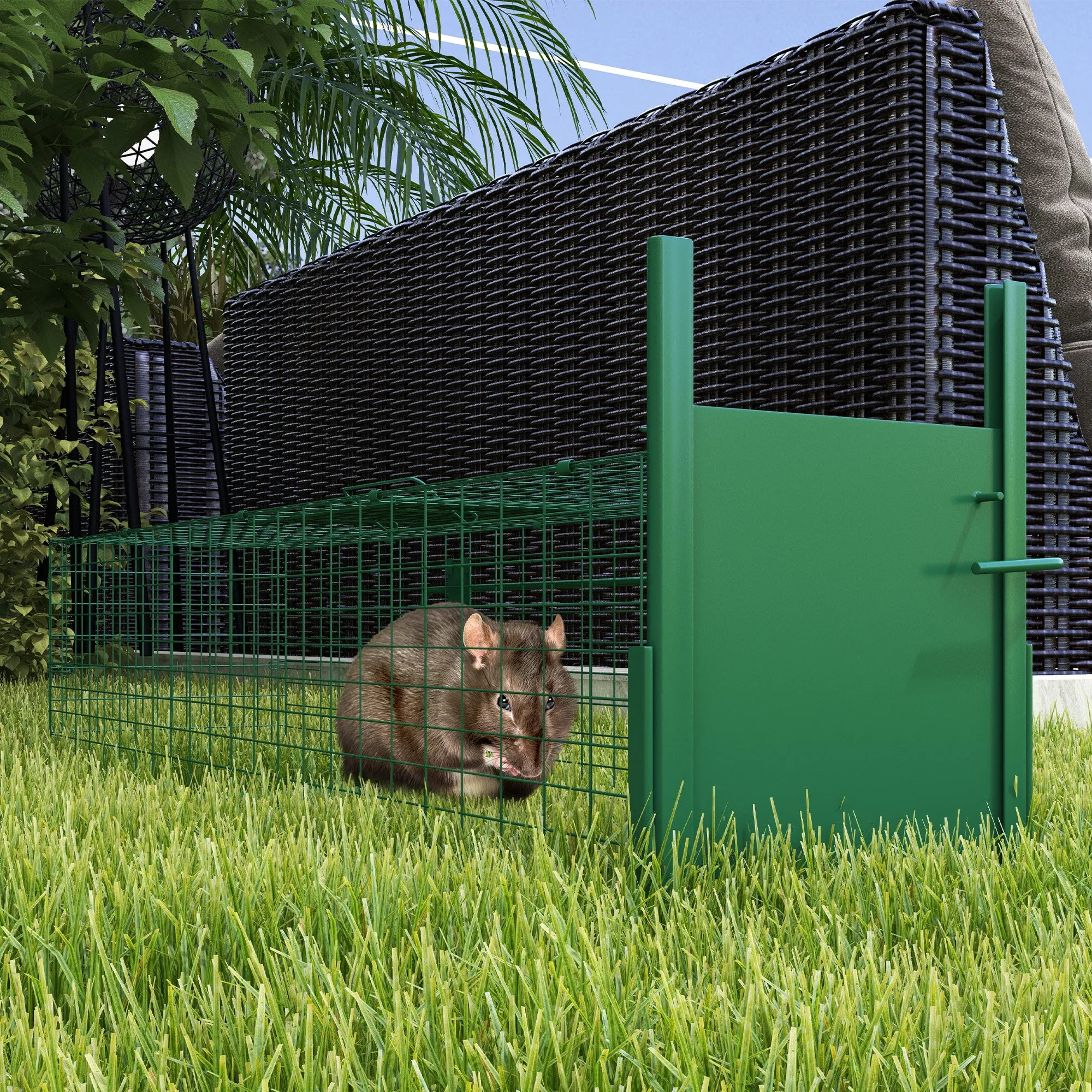Outsunny Small Animal Cage Trap with One Door and Handle, 100x25x28cm cm, Dark Green - Image 2
