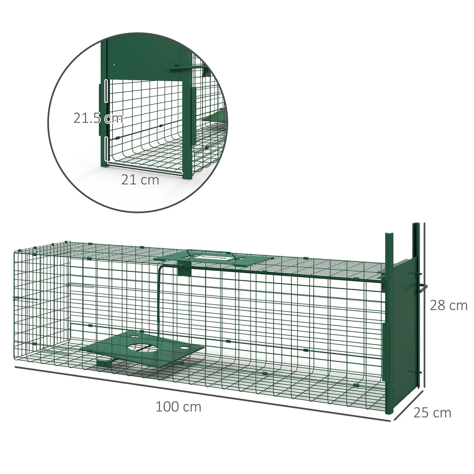 Outsunny Small Animal Cage Trap with One Door and Handle, 100x25x28cm cm, Dark Green - Image 3