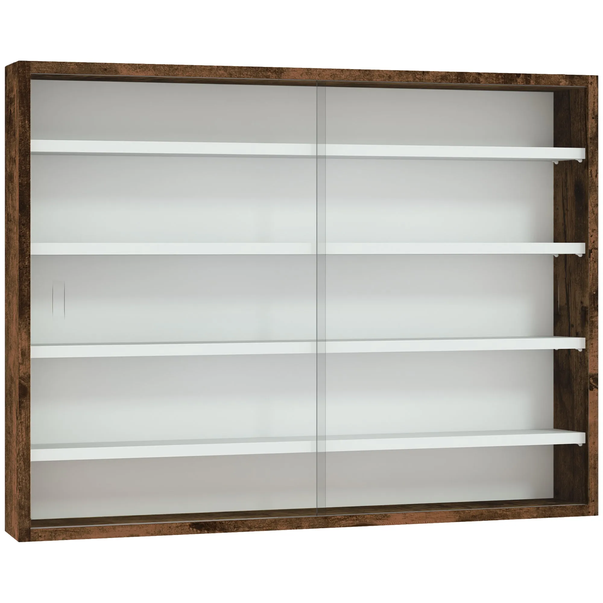 4-Tier Adjustable Display Cabinet, Wall-Mounted Glass and Wood Display Case, 80x9.5x60 cm, Brown