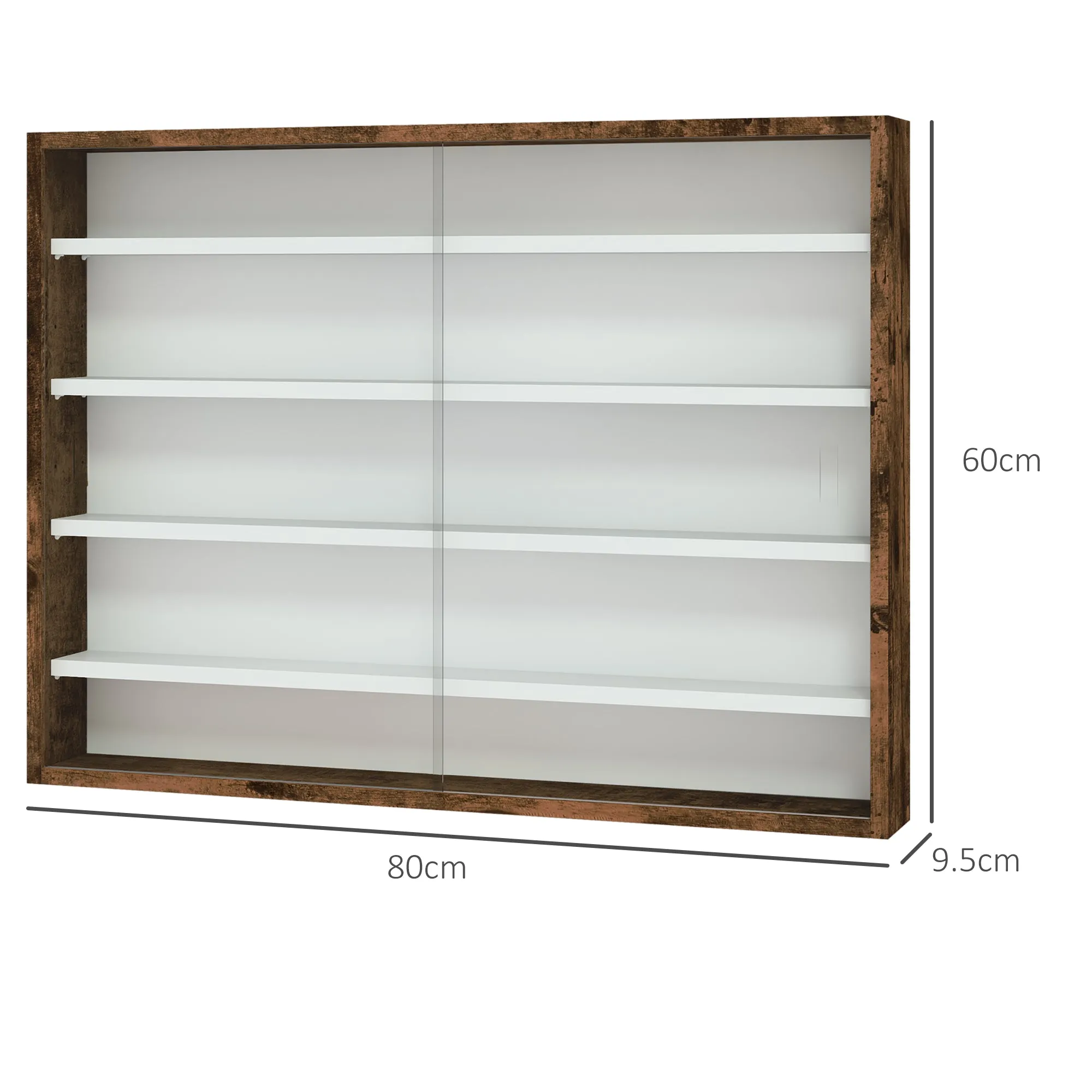 4-Tier Adjustable Display Cabinet, Wall-Mounted Glass and Wood Display Case, 80x9.5x60 cm, Brown - Image 3