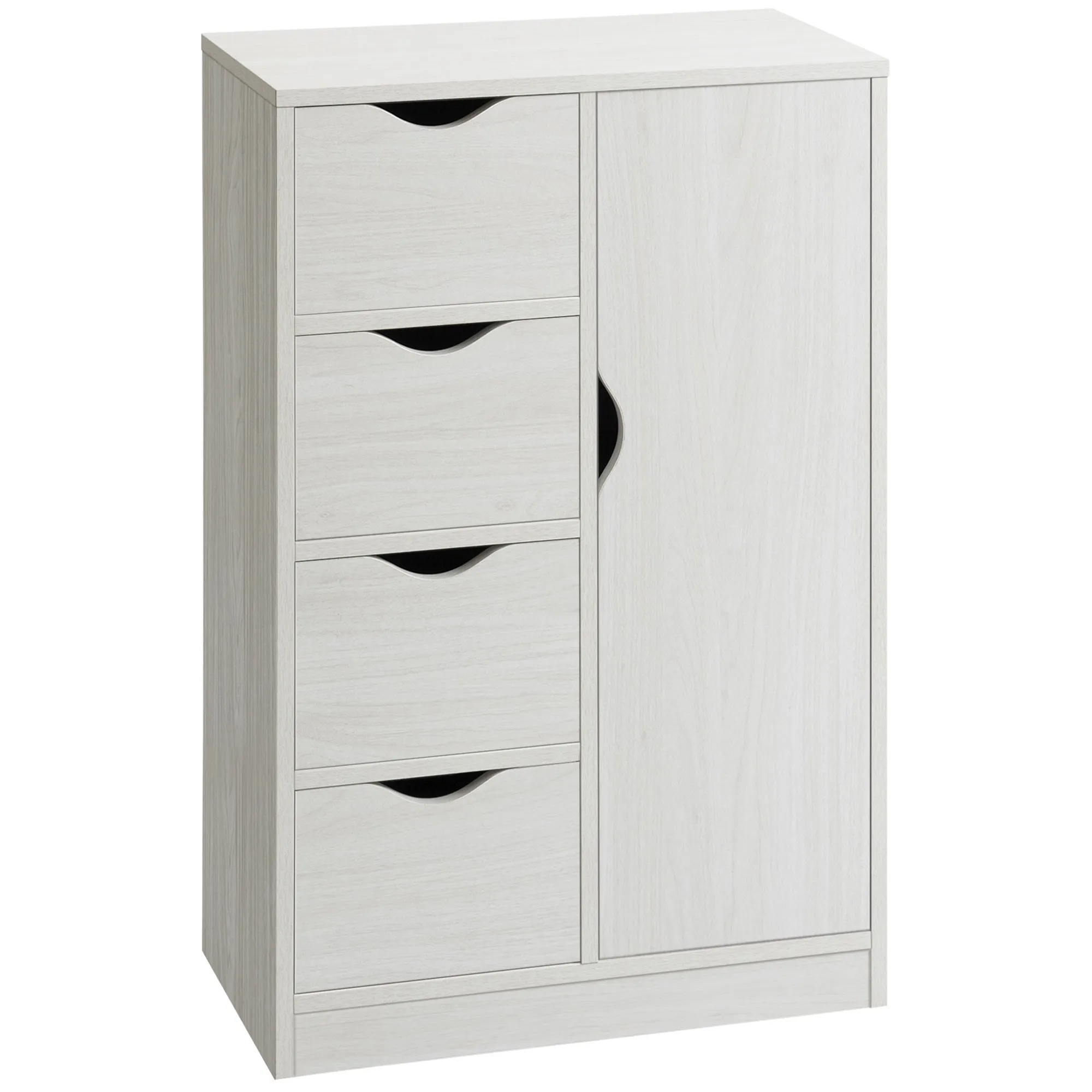 Bathroom Cabinet with 4 Drawers, 2-Tier Storage Cabinet with Cut-Out Handles, Wooden, 54x29x83 cm, White