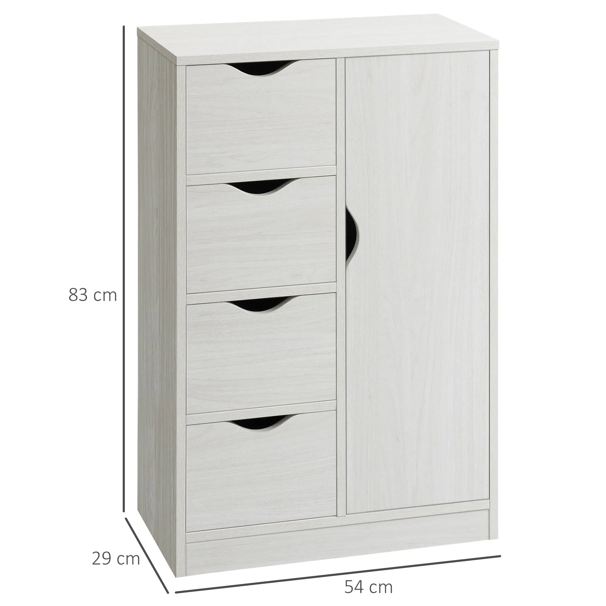 Bathroom Cabinet with 4 Drawers, 2-Tier Storage Cabinet with Cut-Out Handles, Wooden, 54x29x83 cm, White - Image 3