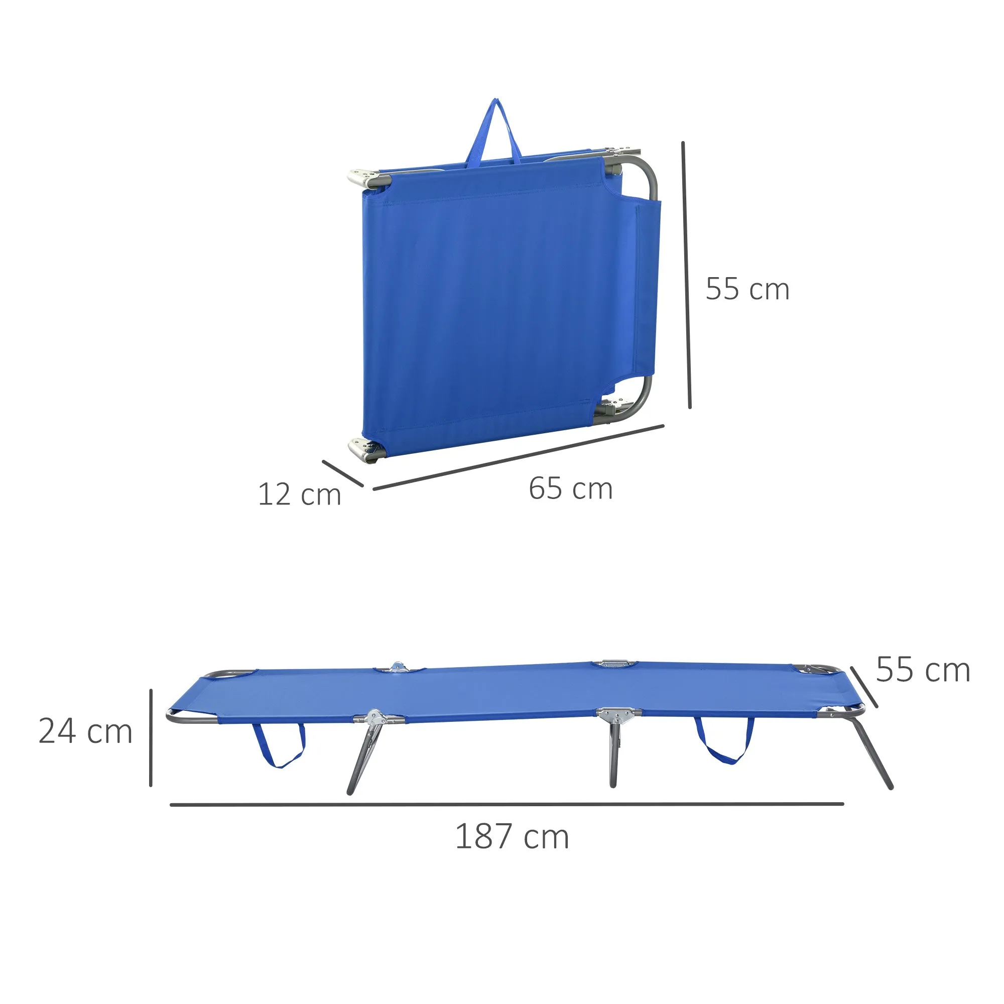 Outsunny Garden Lounger with 5-Position Adjustable Backrest, Folding Metal and Oxford Fabric Lounger, 187x55x24cm, Blue - Image 3