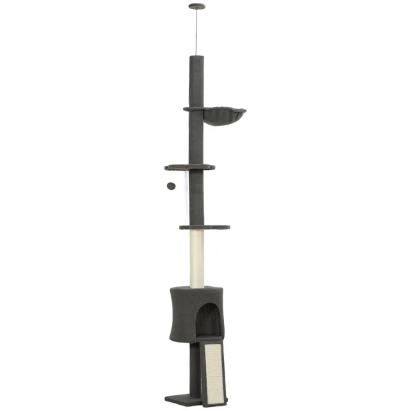 220-240cm High Ceiling Cat Tree with Hammock, House, Flower Platforms and Sisal Posts, Grey