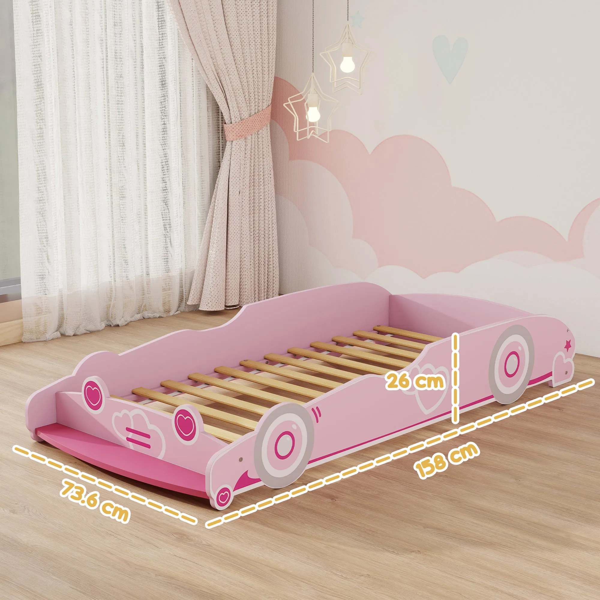 Car-Shaped Children's Bed with Raised Safety Sides for 3-5 Year Olds, 140x70 cm, Pink - Image 3